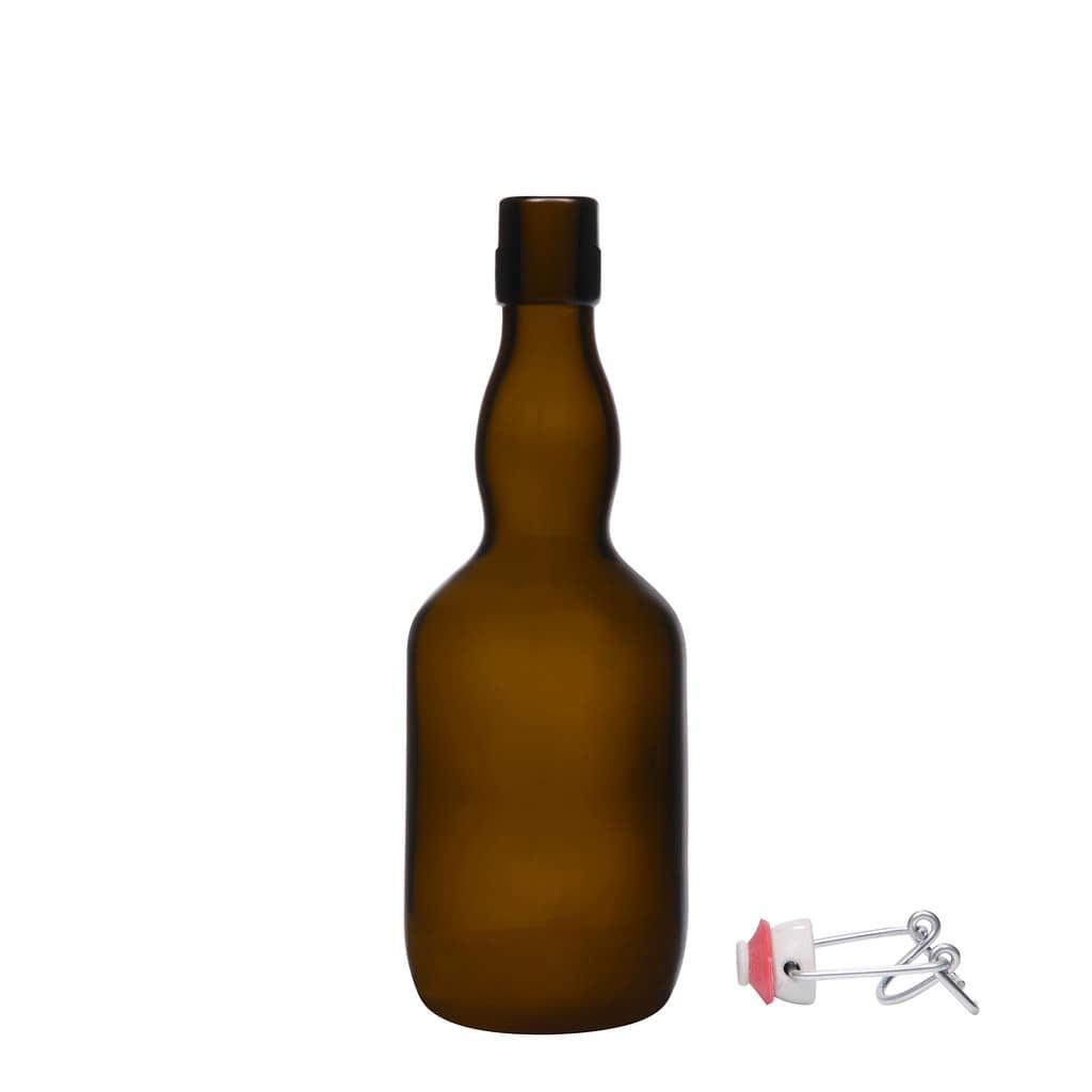 Bouteille de bière 500 ml col de cygne, verre, vert antique, ouverture : fermeture à levier