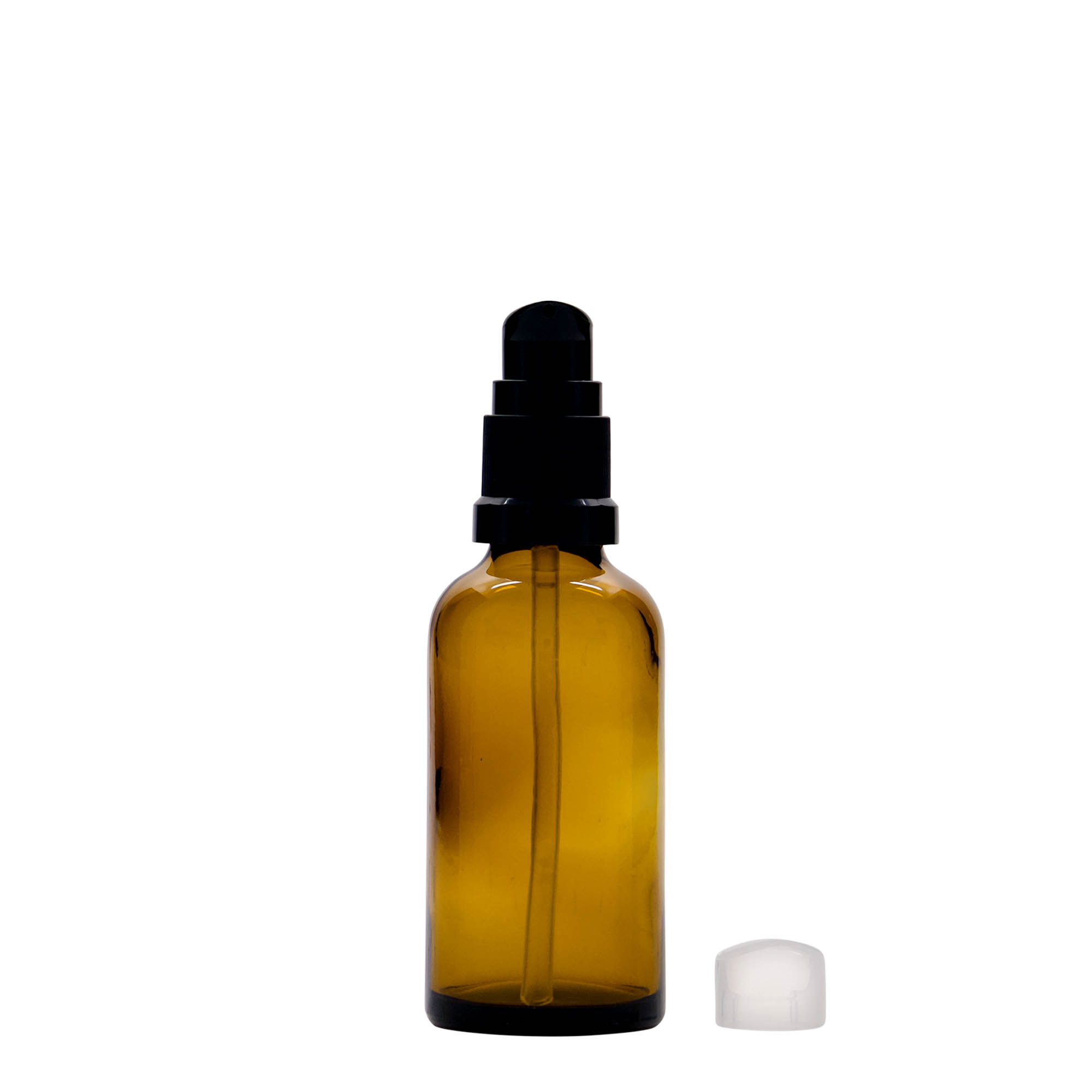 Flacon médical de 50 ml avec pompe lotion, verre, brun, ouverture : DIN 18
