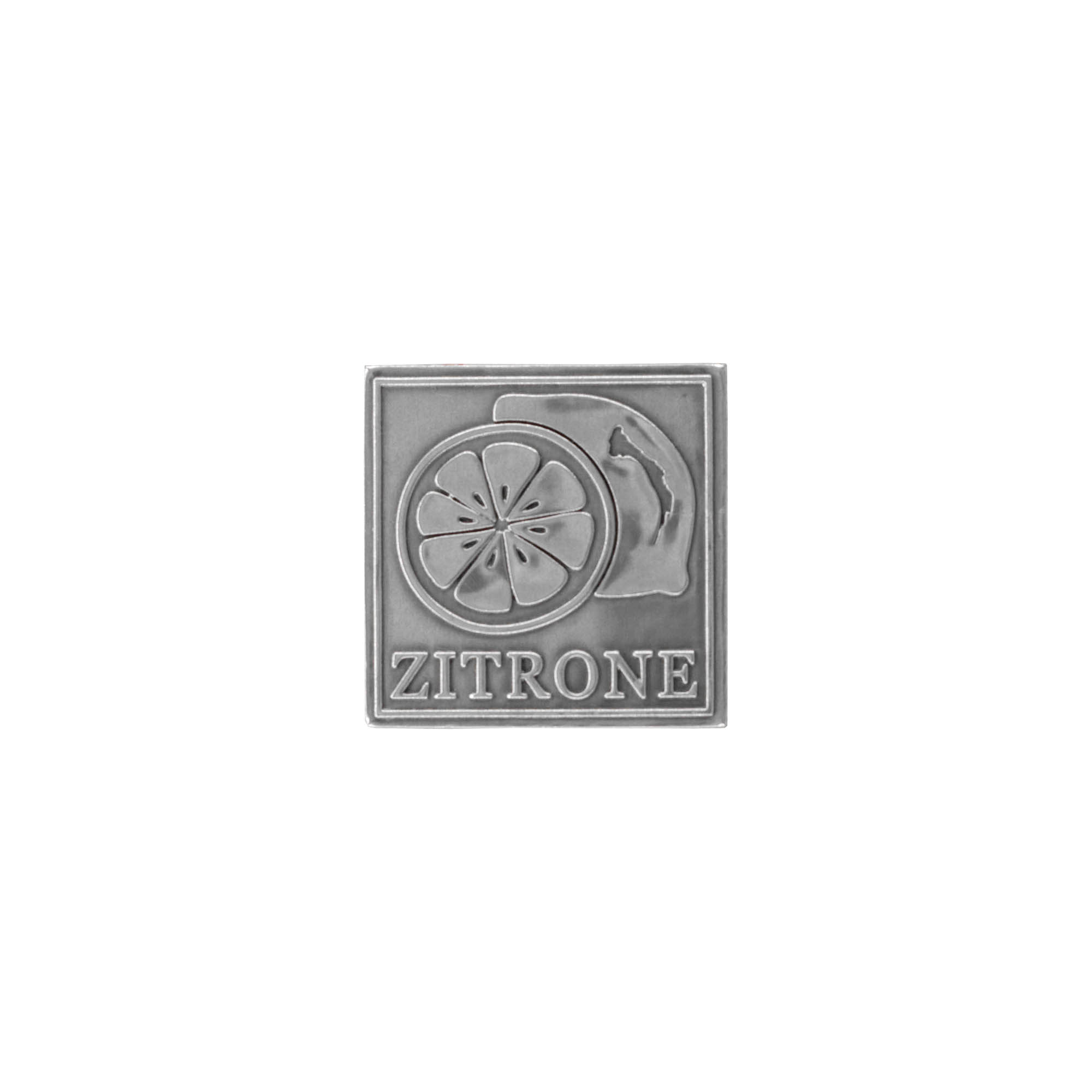 Étiquette en étain « Citron », carrée, métal, argentée Étiquette en étain « Citron », carrée, métal, argentée