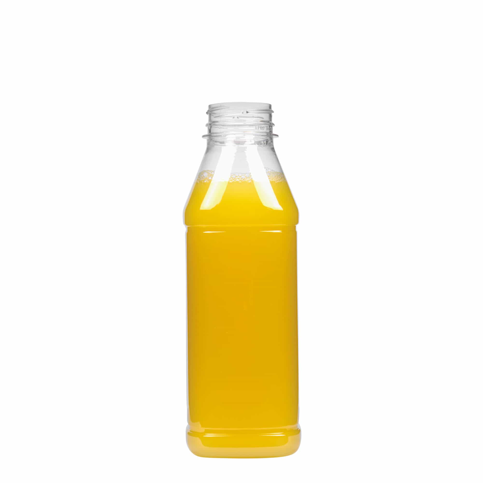 Bouteille PET 500 ml « Milk and Juice Carré », carrée, plastique, ouverture : 38 mm Bouteille PET 500 ml « Milk and Juice Carré », carrée, plastique, ouverture : 38 mm