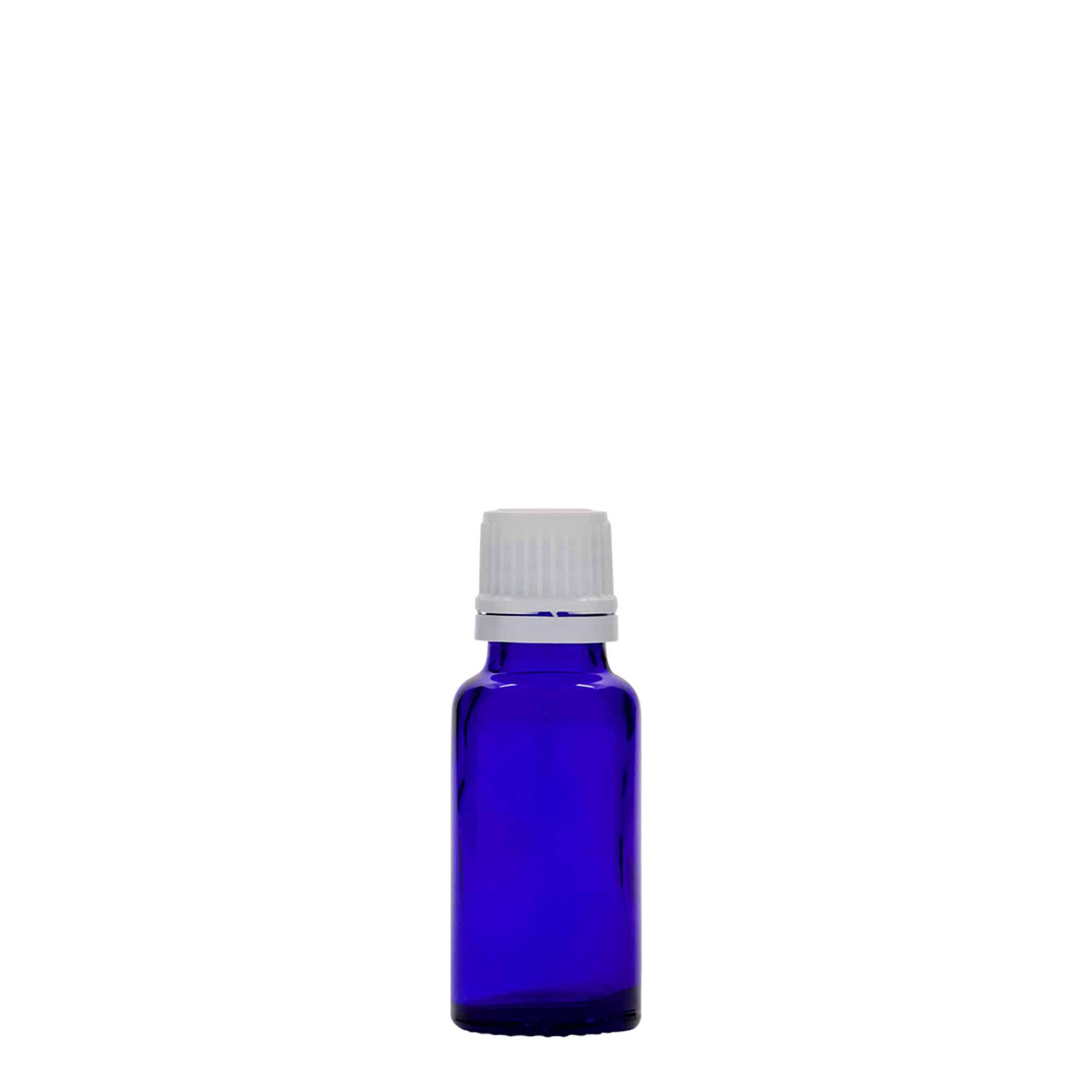 Flacon pharmaceutique 20 ml , verre, bleu roi, col : DIN 18