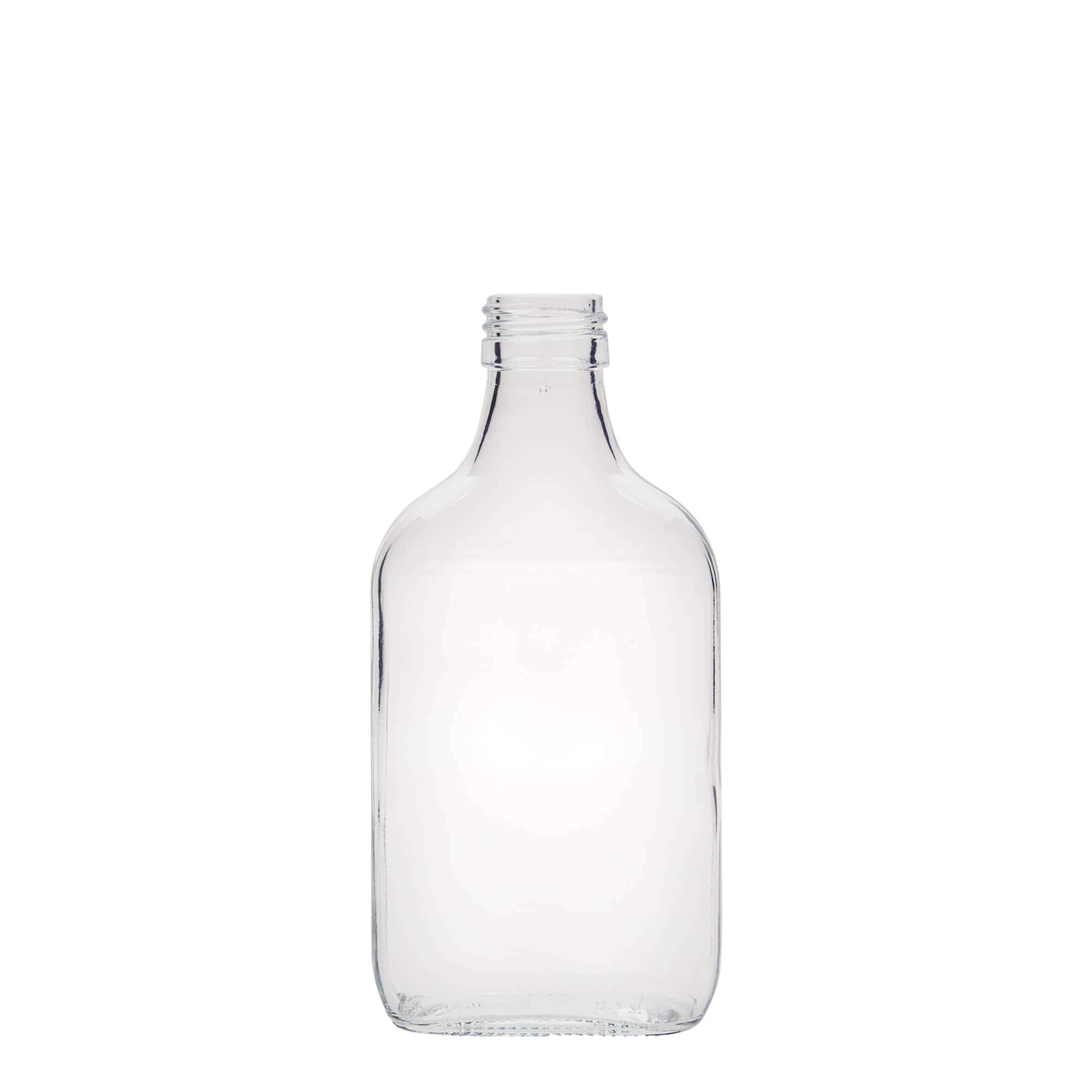 Flacon de poche 200 ml, rectangulaire, verre, ouverture : PP 28