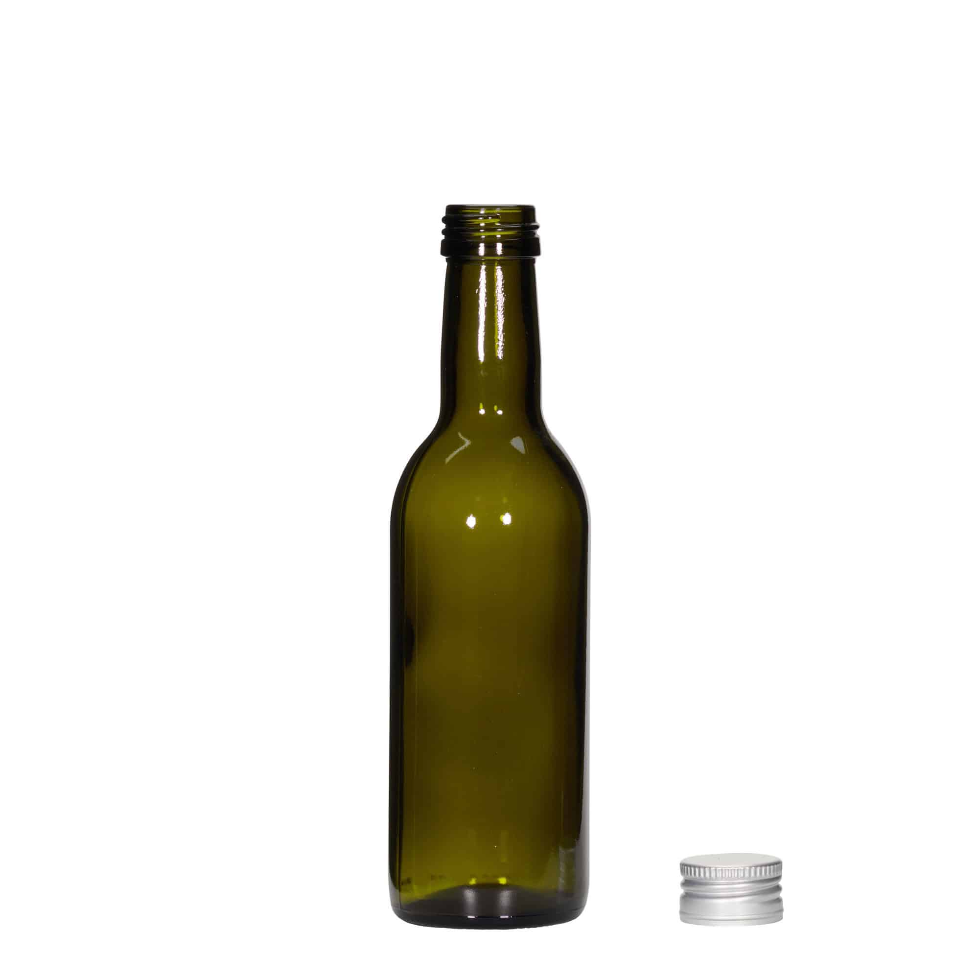 Flacon en verre 250 ml 'Bordeaux', vert antique, ouverture : PP 28
