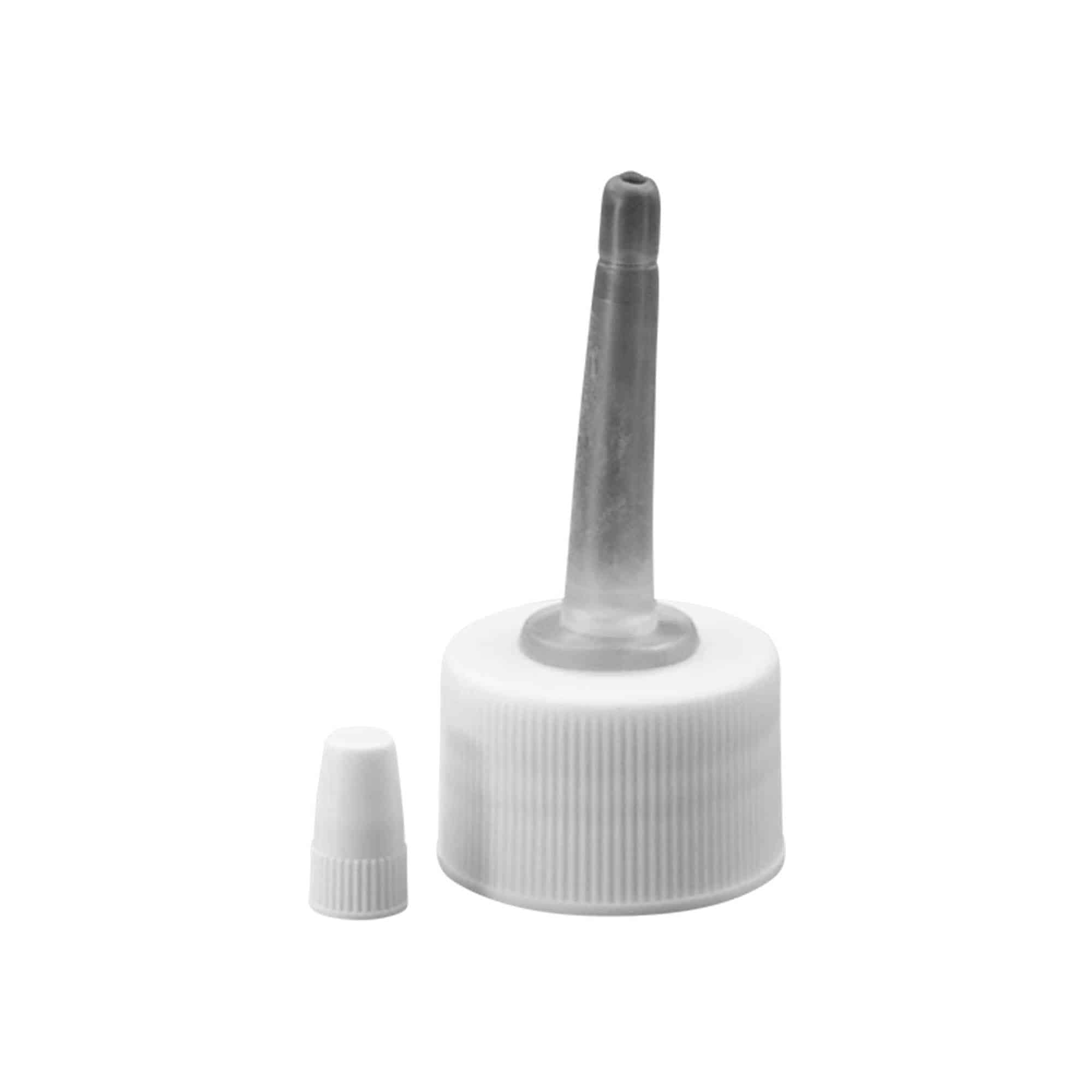 Bouchon à vis avec applicateur, plastique PP, blanc, pour embout : 24/410