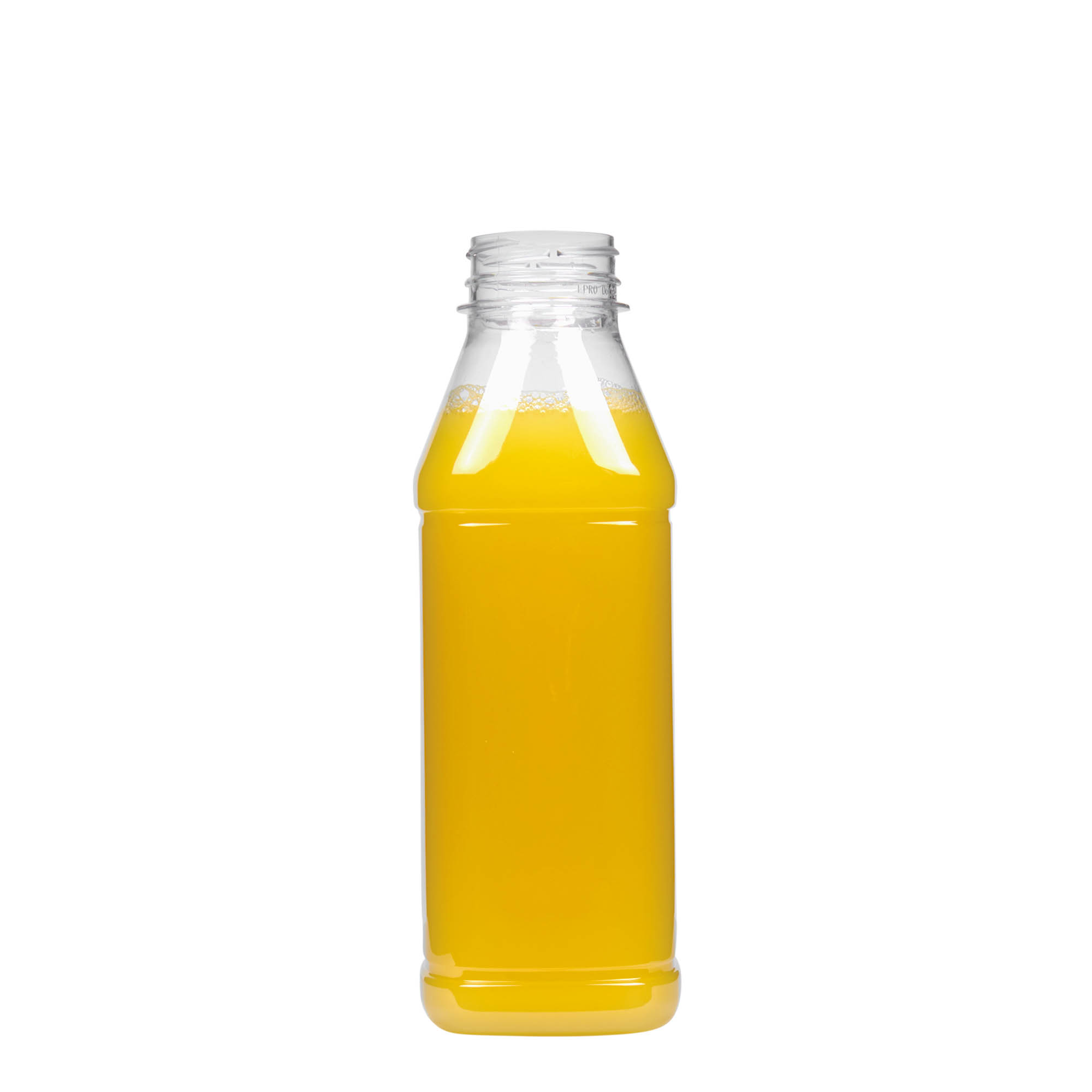 Bouteille PET 500 ml « Milk and Juice Carré », carrée, plastique, ouverture : 38 mm