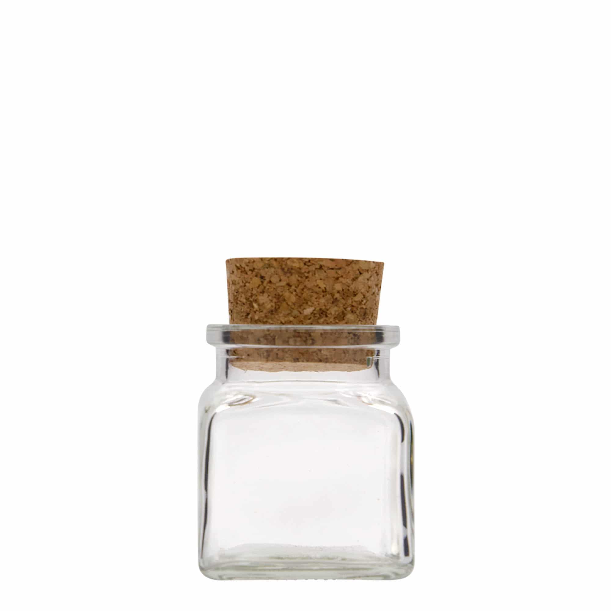 120 ml en verre à bouchon en liège, carré, ouverture : liège