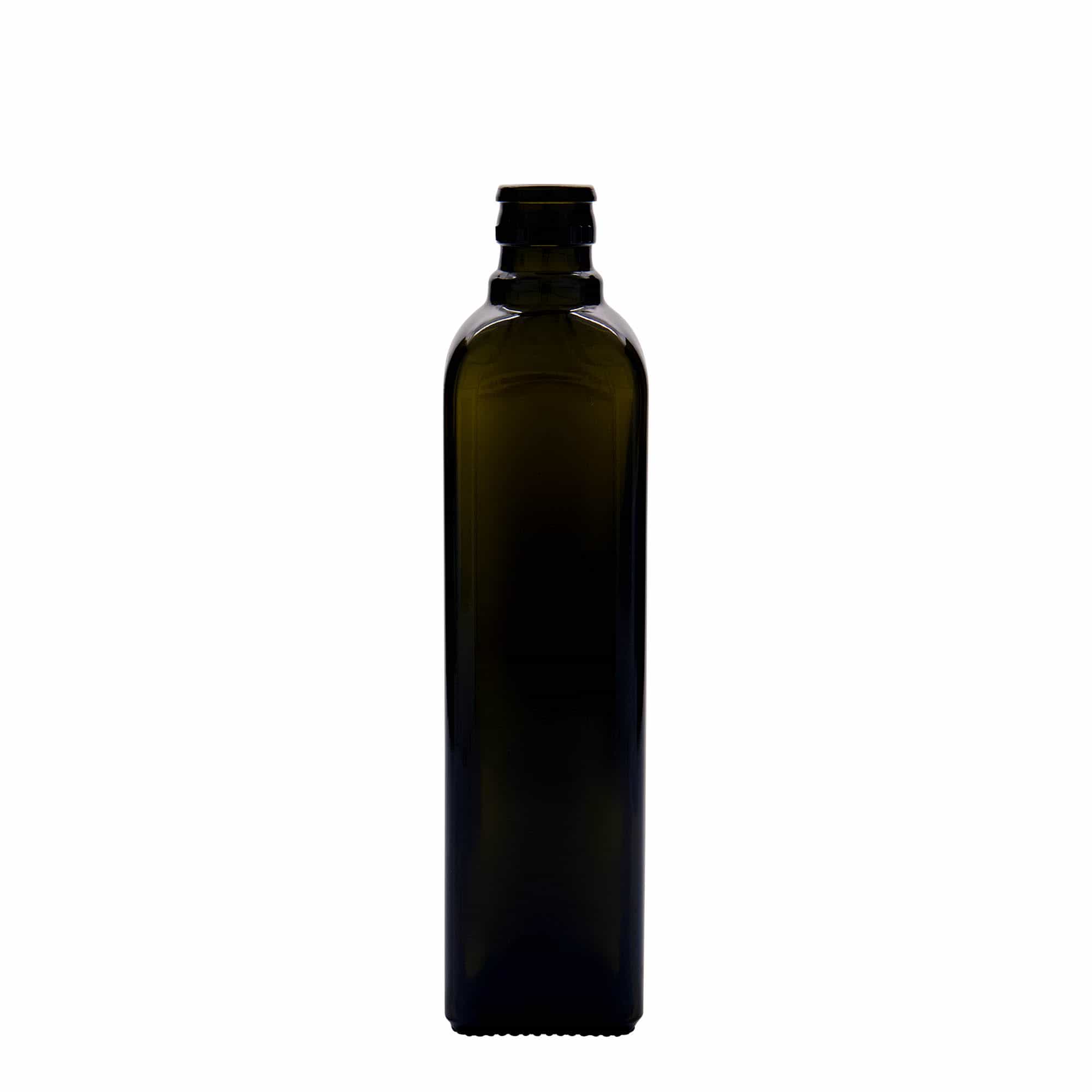 Flacon à vinaigre/huile 500 ml 'Quadra', verre, carré, vert antique, ouverture : DOP