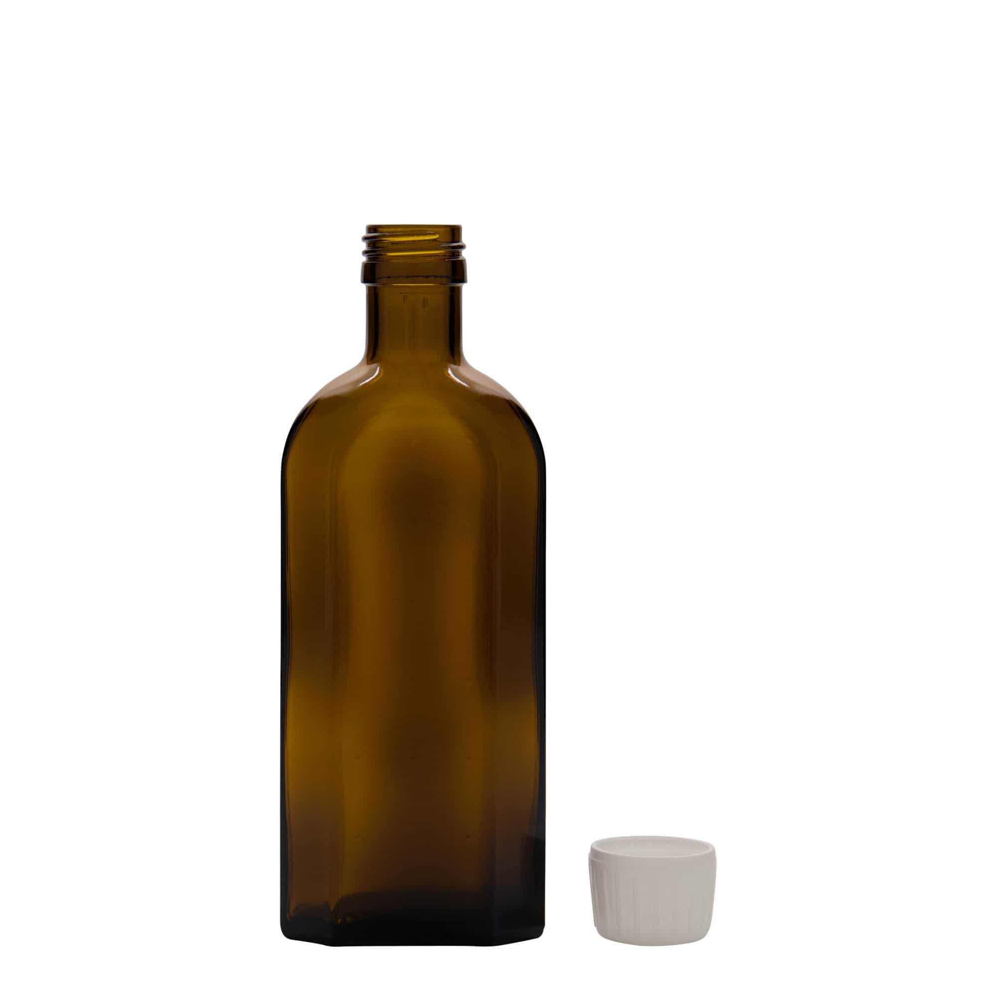 Flacon pharmaceutique Meplat 250 ml, ovale, verre, marron, col : PP 28