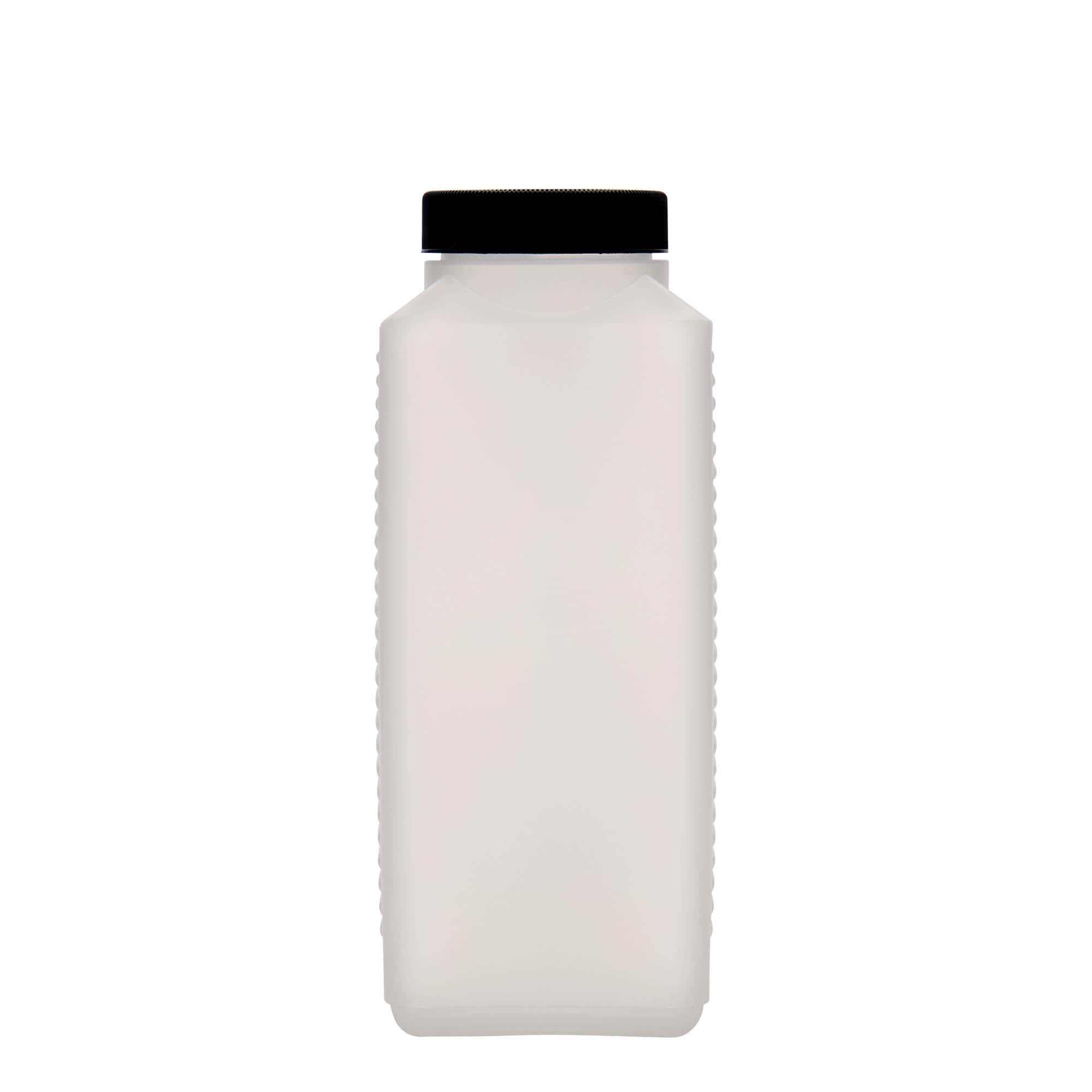 1.000 ml bouteille à large col, rectangulaire, plastique HDPE, naturel, ouverture : DIN 60 EPE