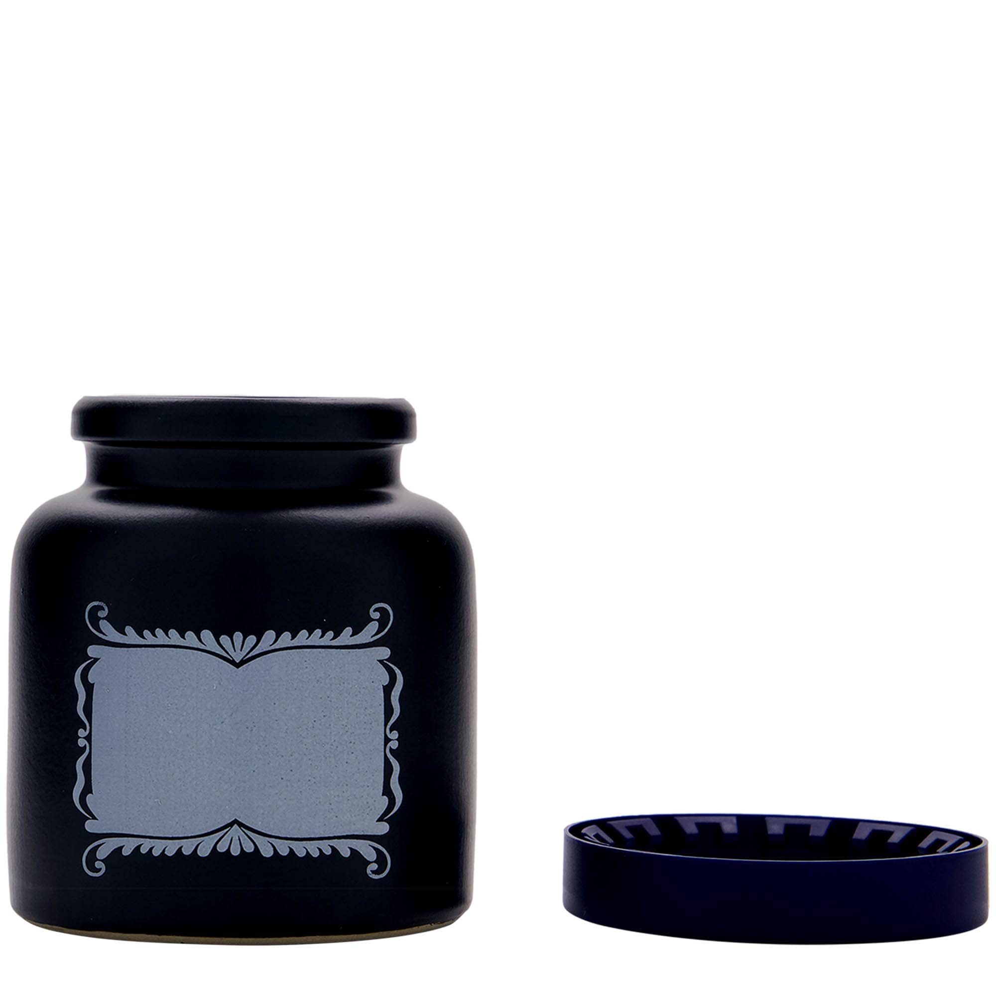 Pot en grès 270 ml, motif : champ d’étiquette, céramique, noir, ouverture : couvercle à emboîtement