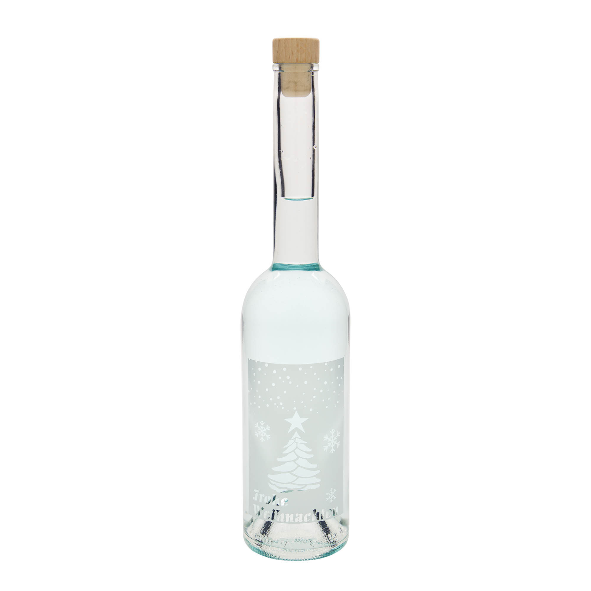 Bouteille en verre de 500 ml « Opera », motif : Noël blanc, ouverture : bouchon en liège