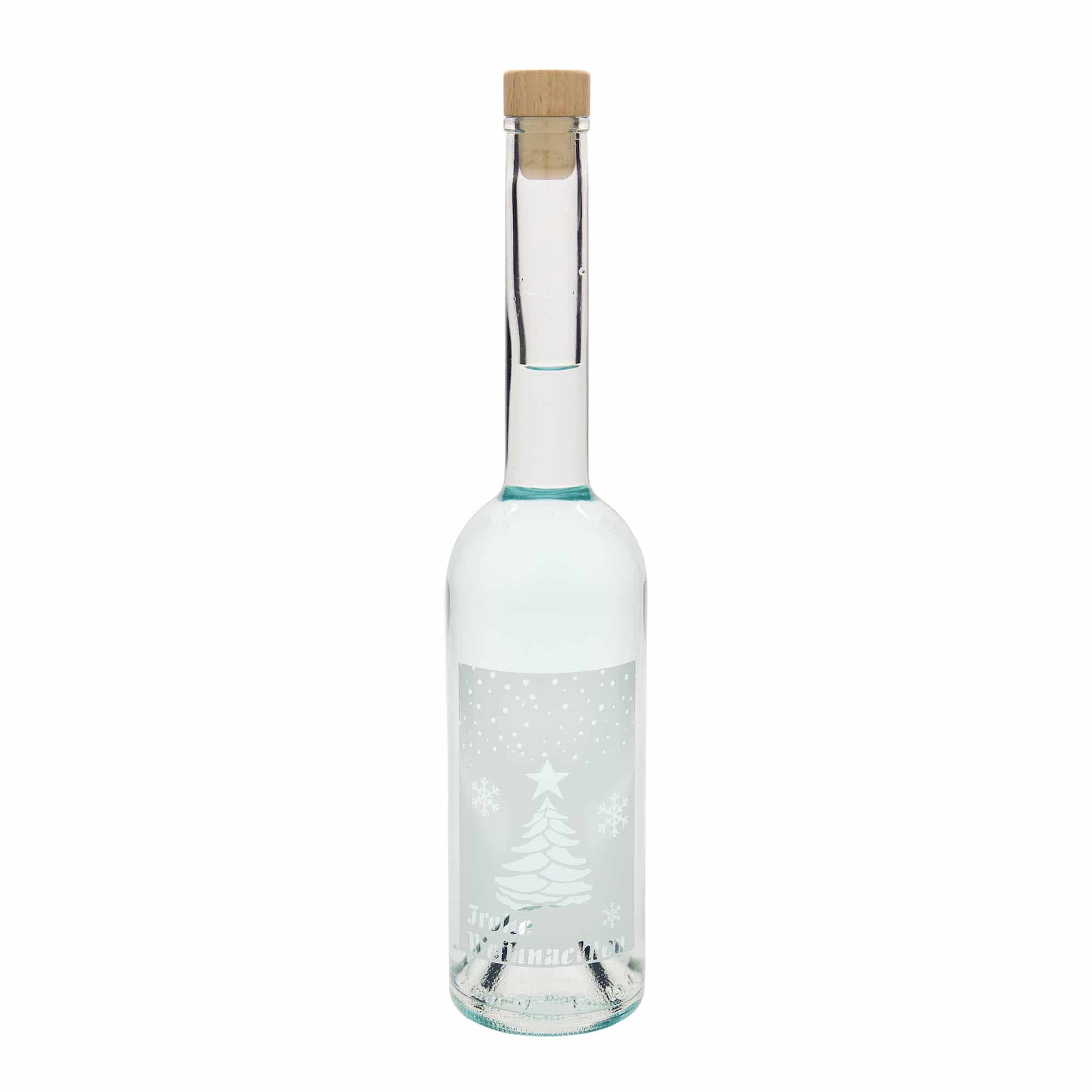 Bouteille en verre de 500 ml « Opera », motif : Noël blanc, ouverture : bouchon en liège