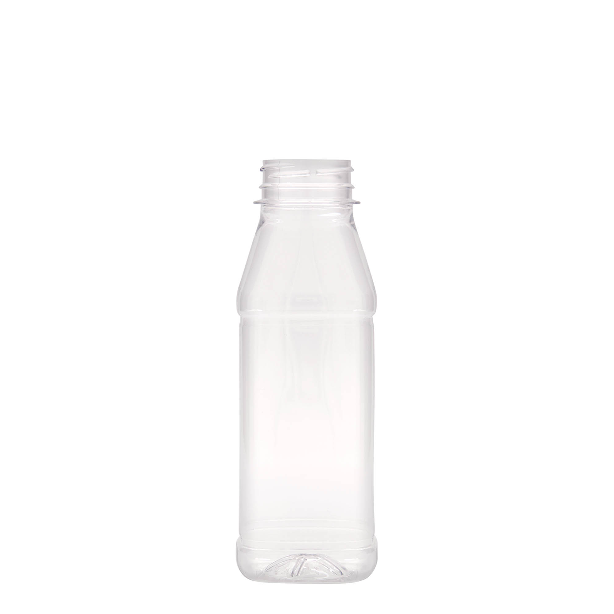 Bouteille PET 330 ml « Milk and Juice Carré », carrée, plastique, ouverture : 38 mm Bouteille PET 330 ml « Milk and Juice Carré », carrée, plastique, ouverture : 38 mm