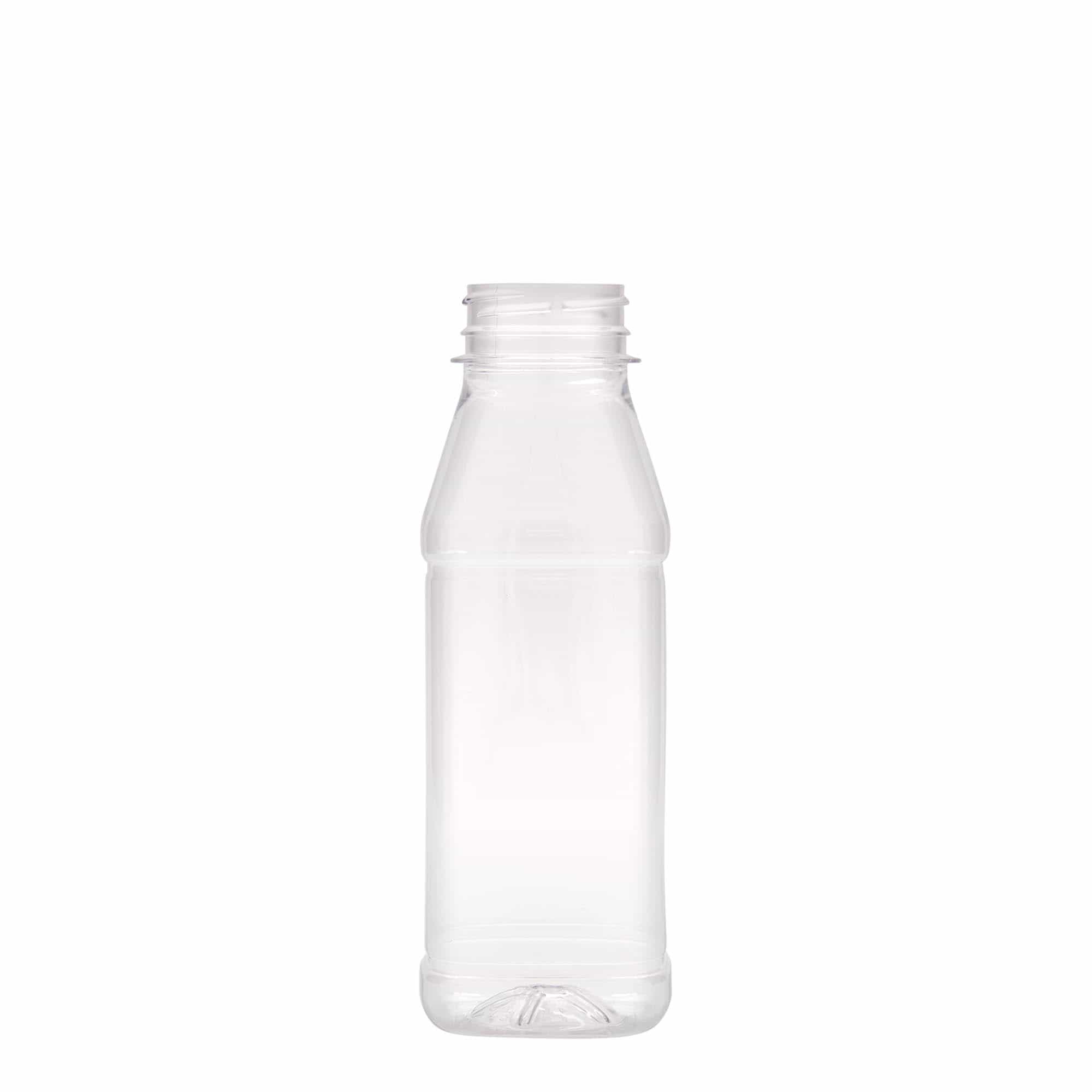 Bouteille PET 330 ml « Milk and Juice Carré », carrée, plastique, ouverture : 38 mm