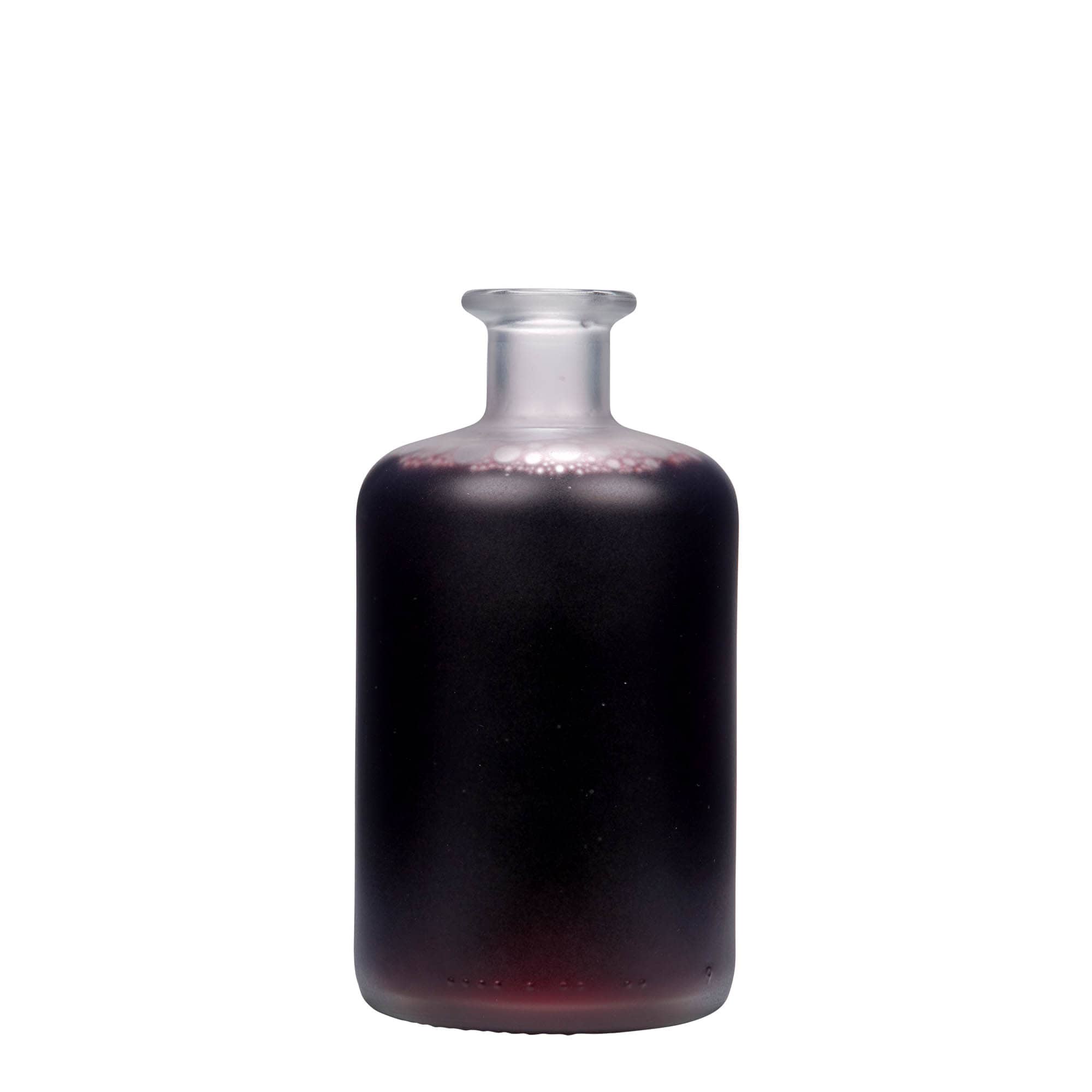 Bouteille en verre 500 ml apothicaire, givrée, ouverture : bouchon en liège