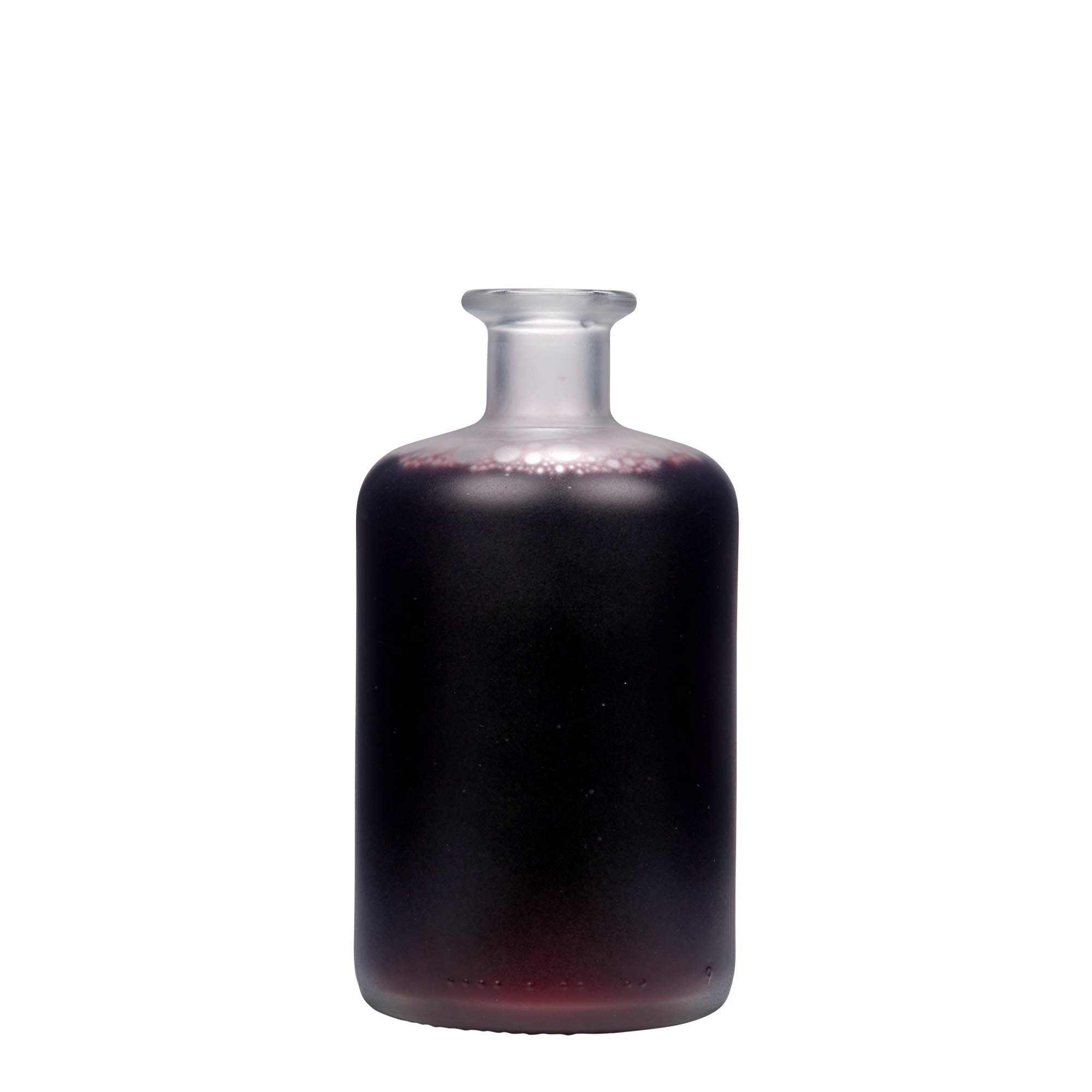 Bouteille en verre 500 ml apothicaire, givrée, ouverture : bouchon en liège