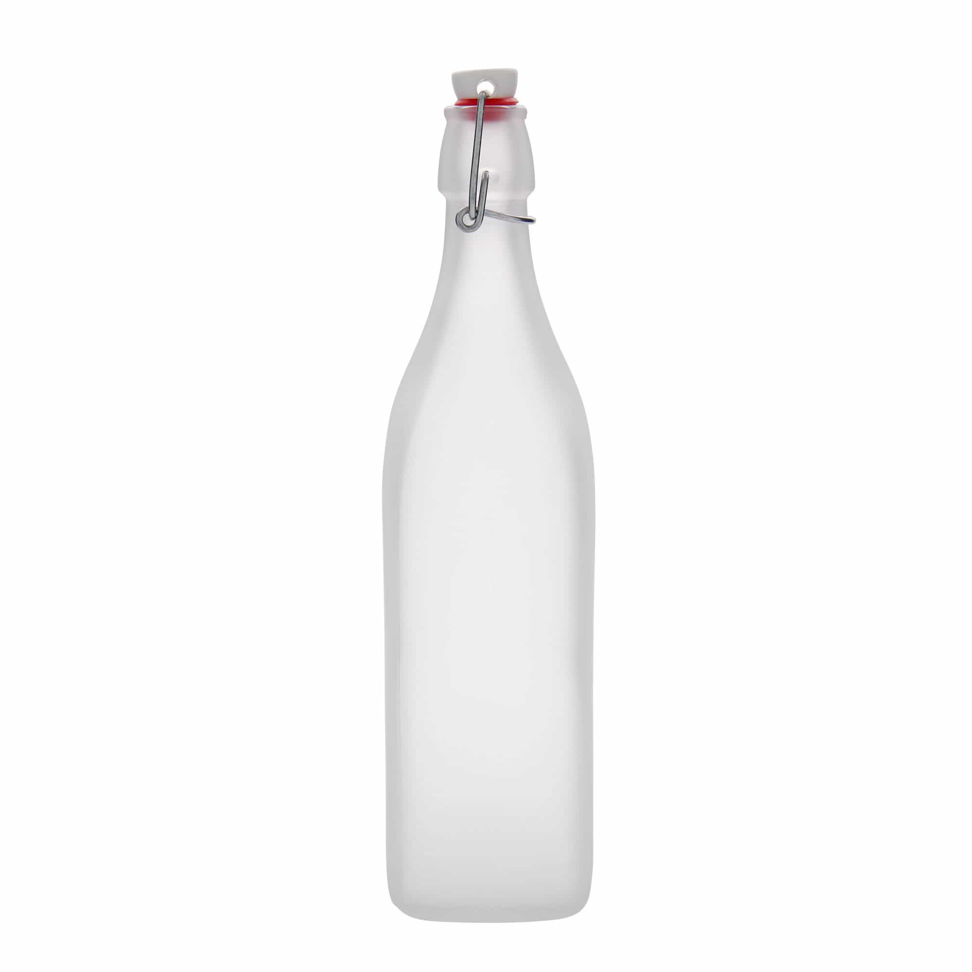 Bouteille en verre 1 000 ml 'Swing', carrée, blanche, bouchage: bouchon mécanique