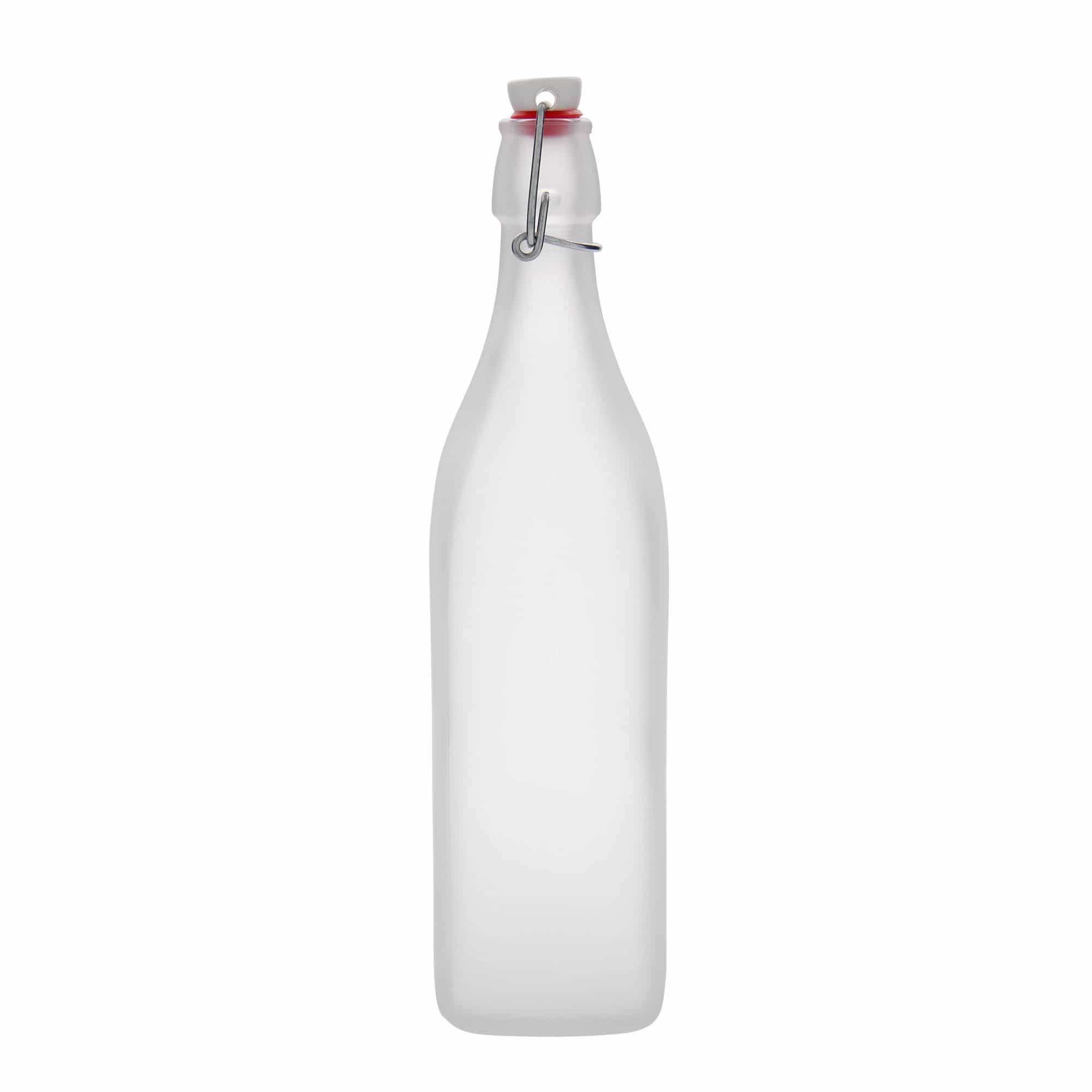 Bouteille en verre 1 000 ml 'Swing', carrée, blanche, col : bouchon mécanique