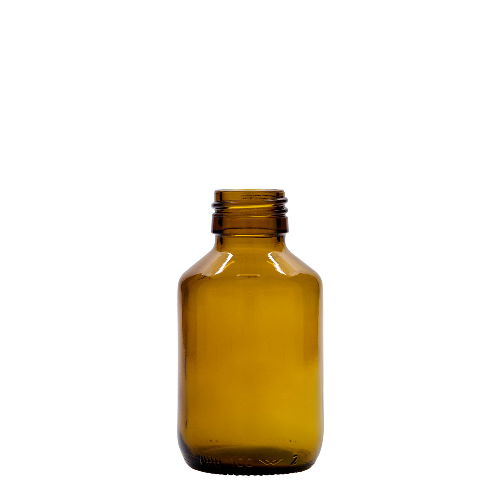 Flacon pharmaceutique 100 ml, marron, verre, bouchage: PP 28 Flacon pharmaceutique 100 ml, marron, verre, bouchage: PP 28