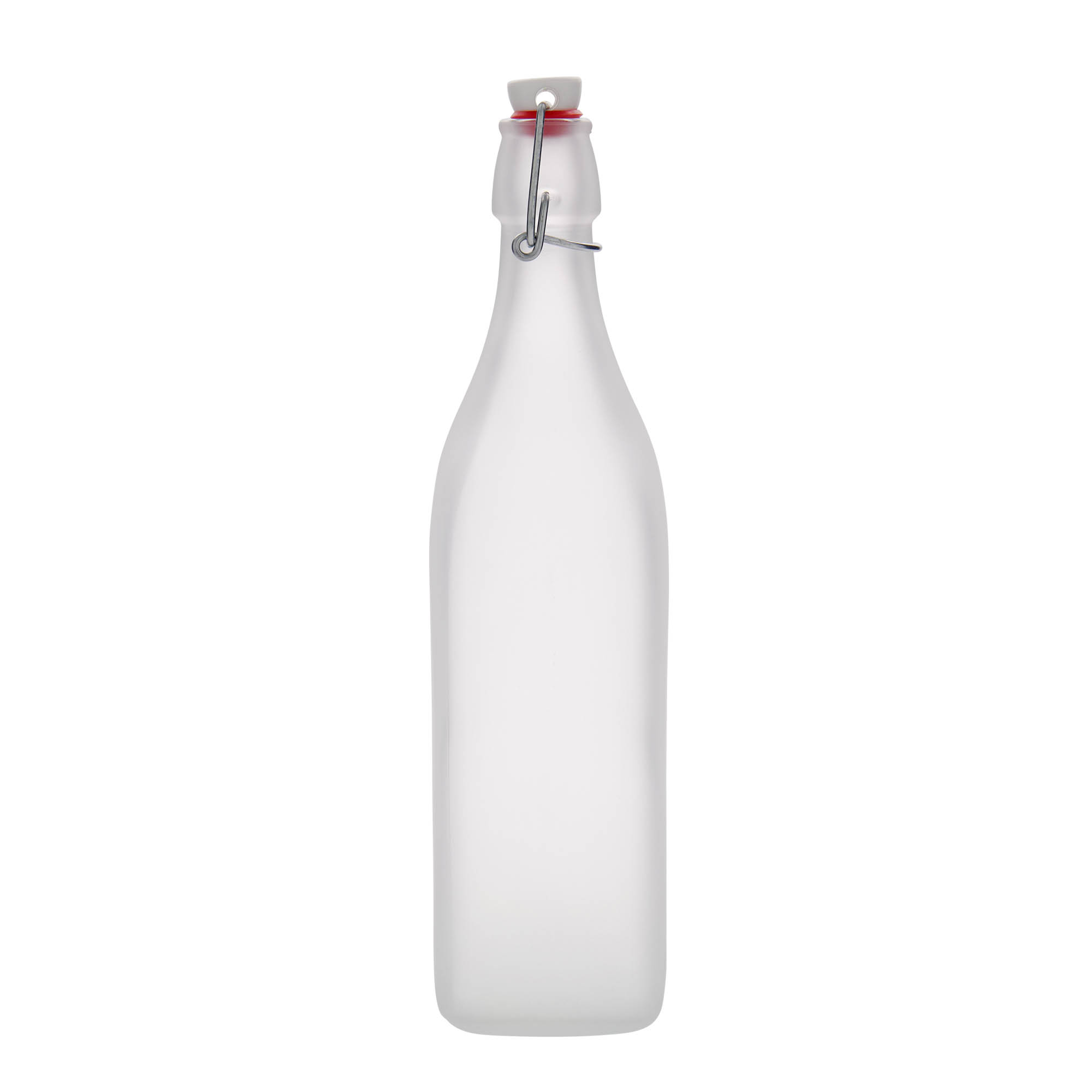 Bouteille en verre 1 000 ml 'Swing', carrée, givrée, ouverture : fermeture à levier Bouteille en verre 1 000 ml 'Swing', carrée, givrée, ouverture : fermeture à levier