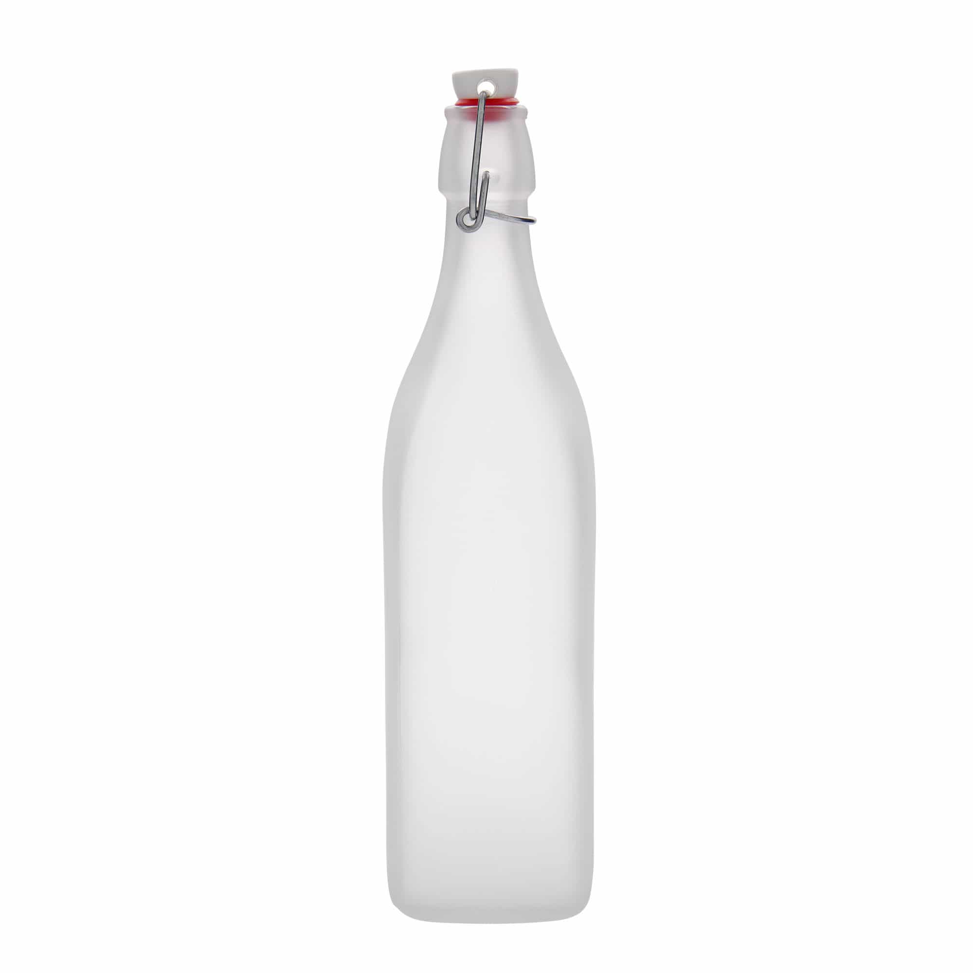 Bouteille en verre 1 000 ml 'Swing', carrée, givrée, ouverture : fermeture à levier