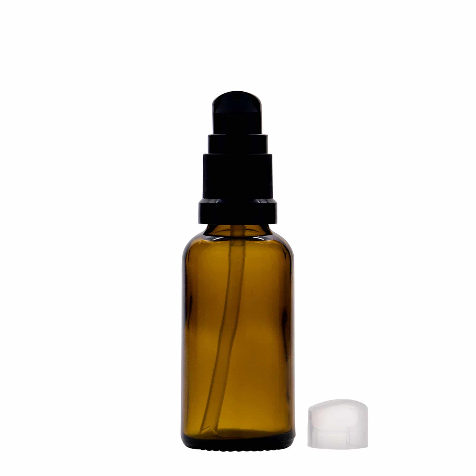Flacon pharmaceutique 30 ml avec pompe de lotion, verre, marron, bouchage: DIN 18