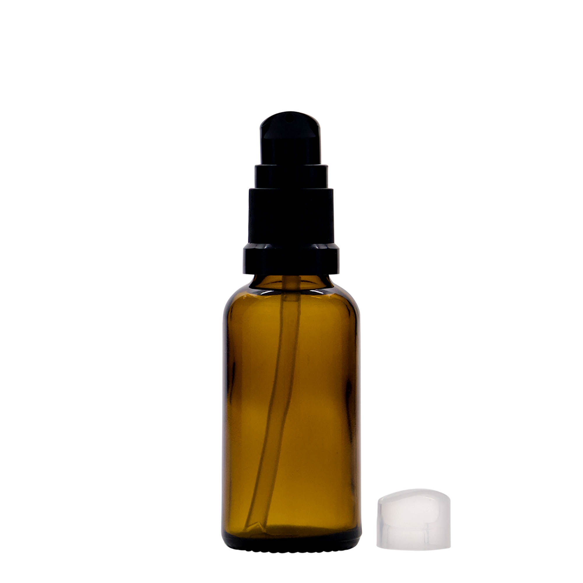 Flacon médical de 30 ml avec pompe lotion, verre, brun, ouverture : DIN 18