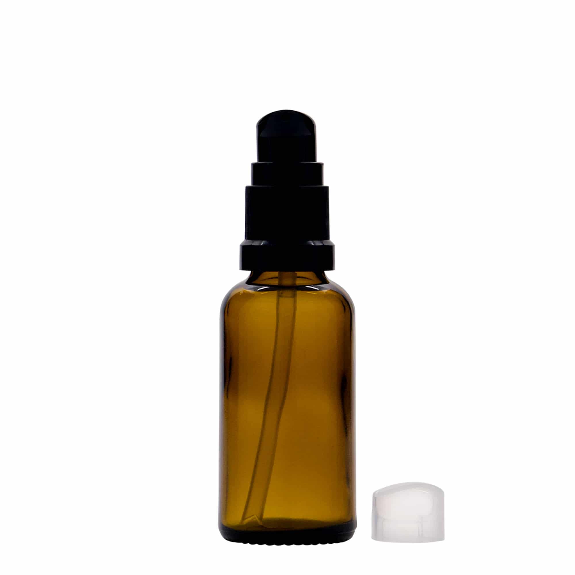 Flacon médical de 30 ml avec pompe lotion, verre, brun, ouverture : DIN 18