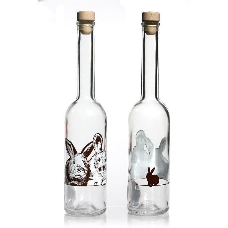 Bouteille en verre 500 ml 'Opera', motif : lapins, bouchage: bouchon Bouteille en verre 500 ml 'Opera', motif : lapins, bouchage: bouchon