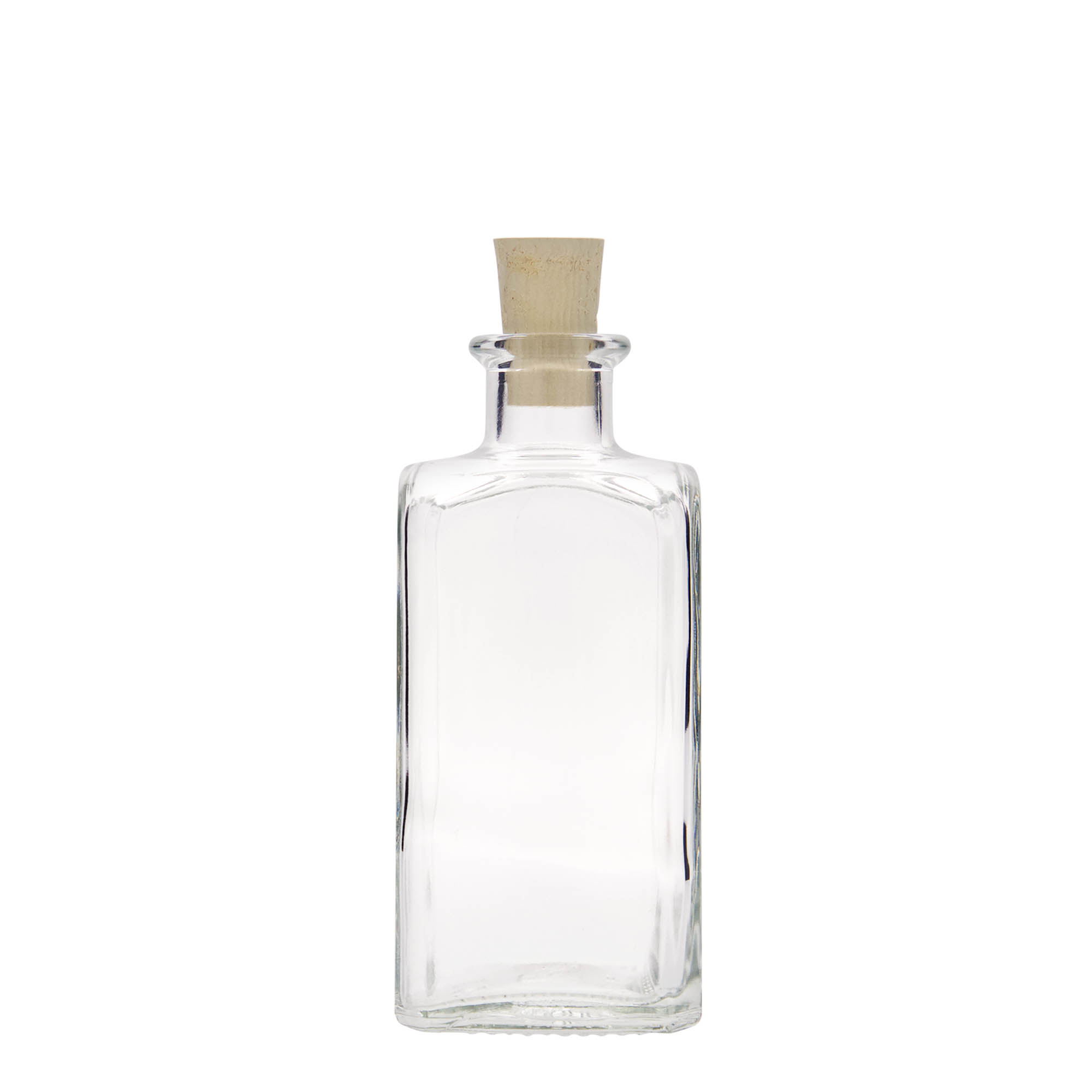 Flacon en verre 250 ml Apotheker Carré, carré, ouverture : bouchon en liège Flacon en verre 250 ml Apotheker Carré, carré, ouverture : bouchon en liège