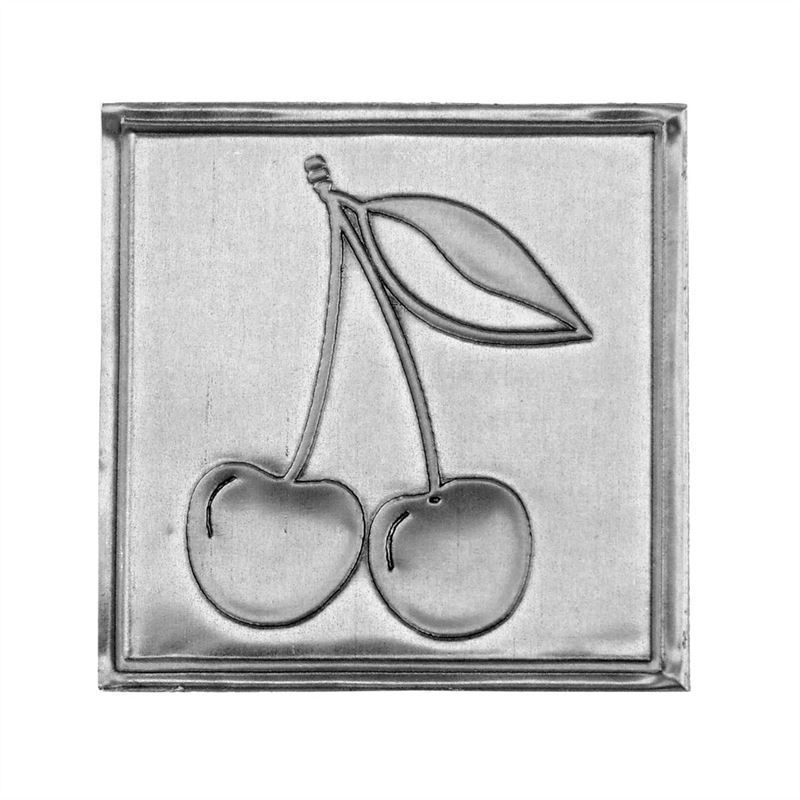 Étiquette en étain 'Cerise', carrée, métallique, argentée Étiquette en étain 'Cerise', carrée, métallique, argentée