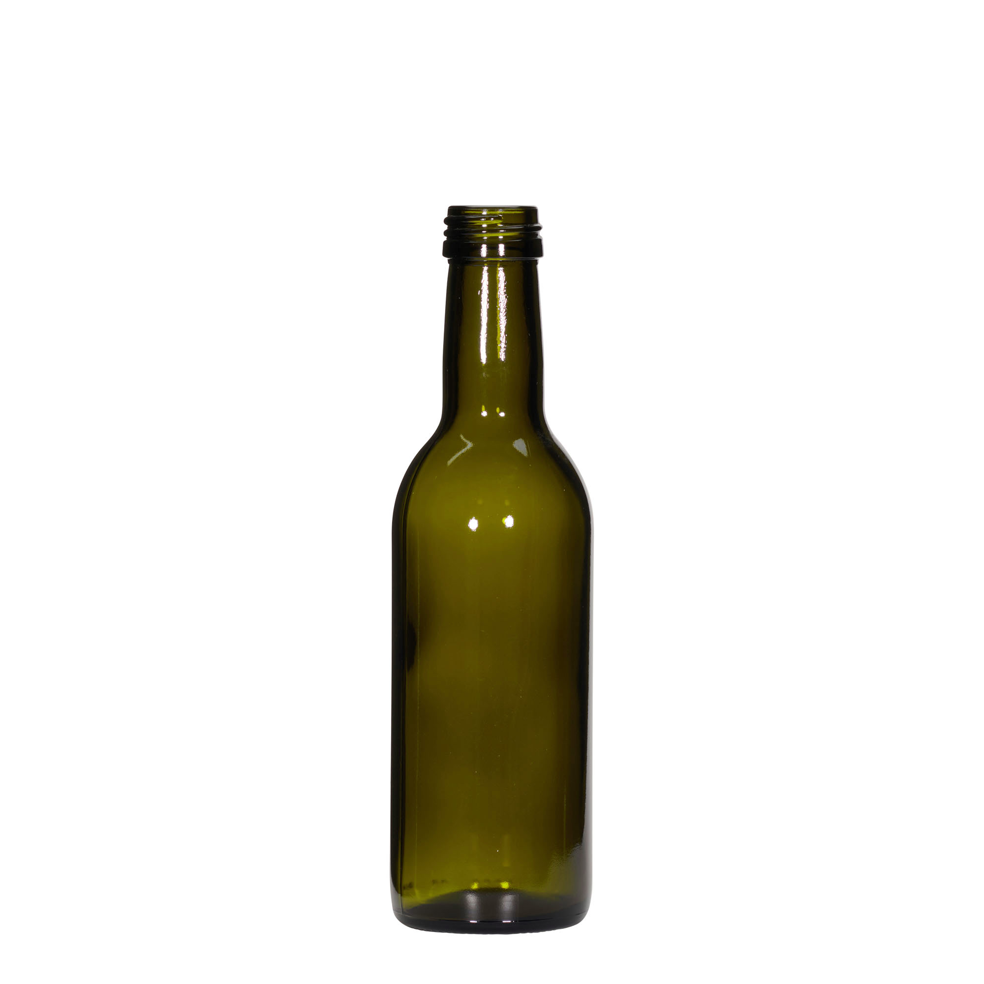 Flacon en verre 250 ml 'Bordeaux', vert antique, ouverture : PP 28 Flacon en verre 250 ml 'Bordeaux', vert antique, ouverture : PP 28
