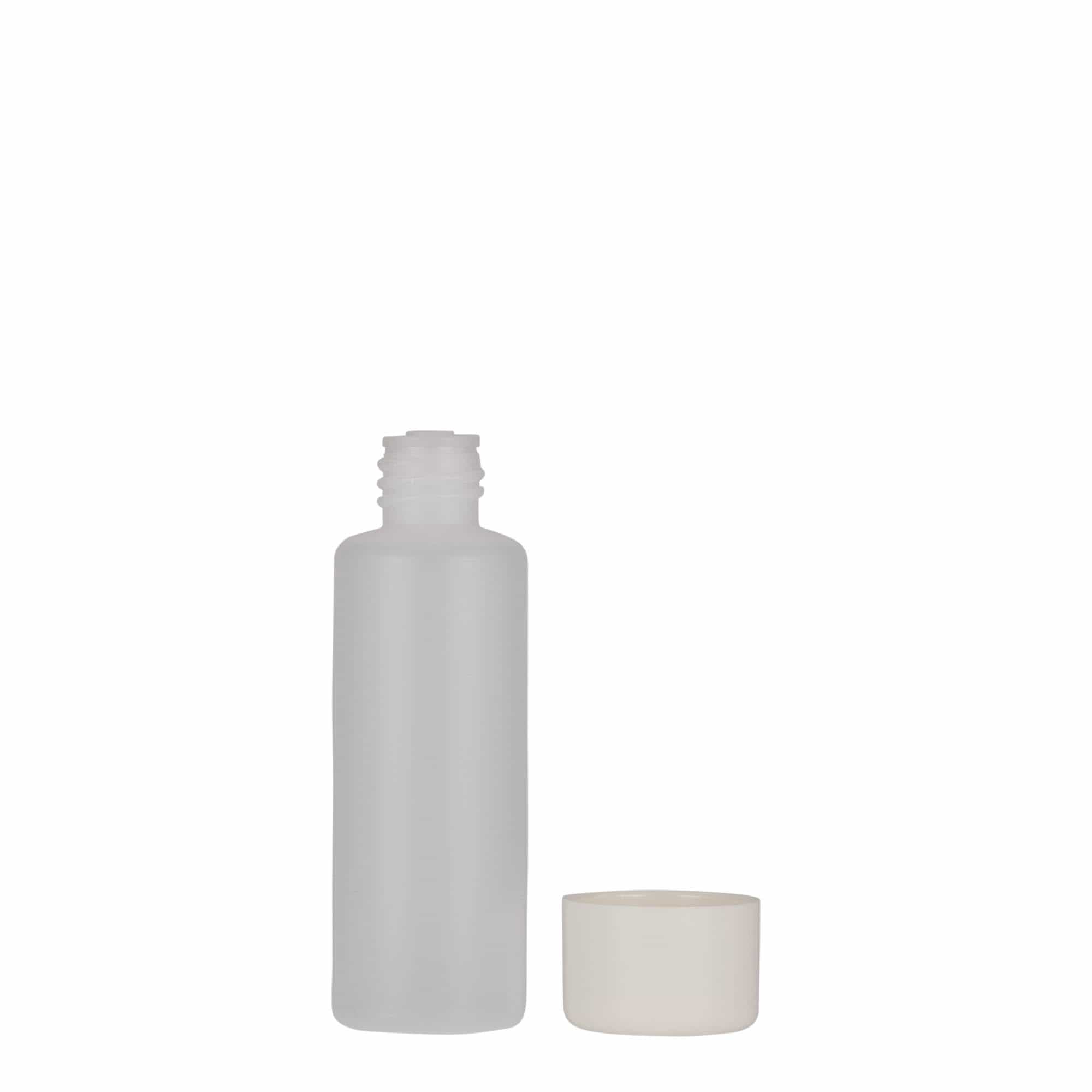 50 ml bouteille ronde, plastique PE, naturel, ouverture : bouchon à vis