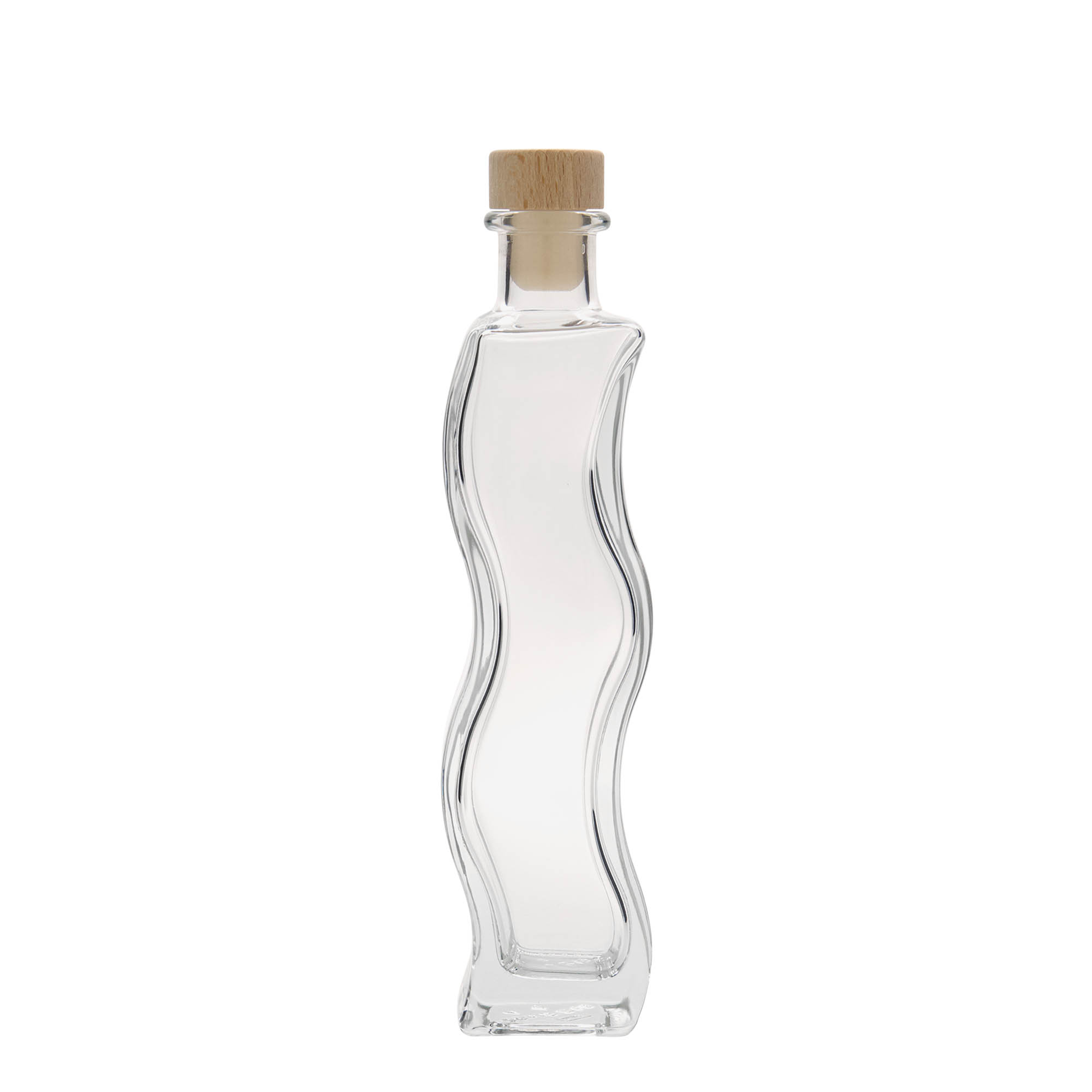 Bouteille en verre 200 ml « Welle », carrée, ouverture : bouchon en liège Bouteille en verre 200 ml « Welle », carrée, ouverture : bouchon en liège