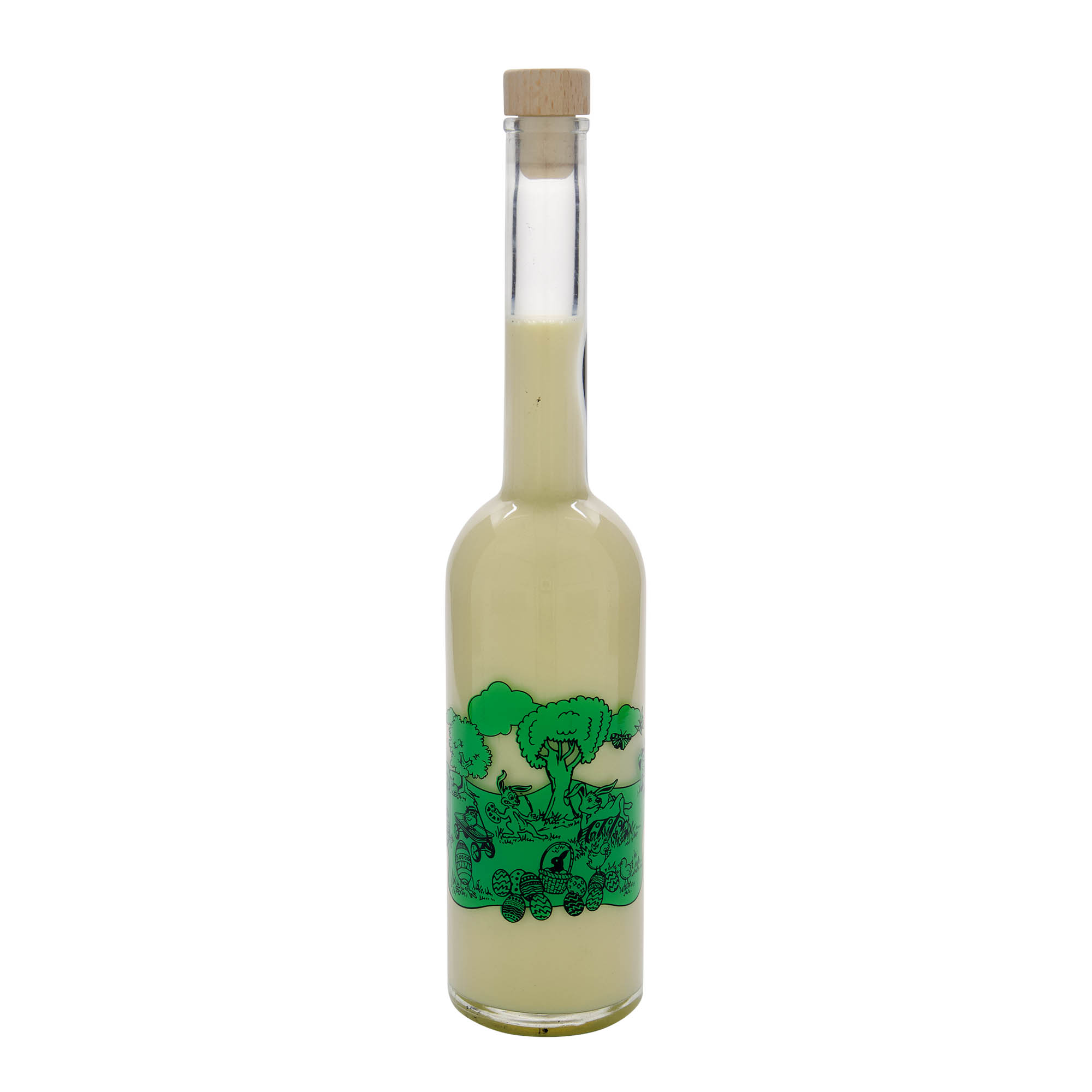 Bouteille en verre 500 ml 'Opera', motif : Joyeuses Pâques, ouverture : bouchon en liège Bouteille en verre 500 ml 'Opera', motif : Joyeuses Pâques, ouverture : bouchon en liège