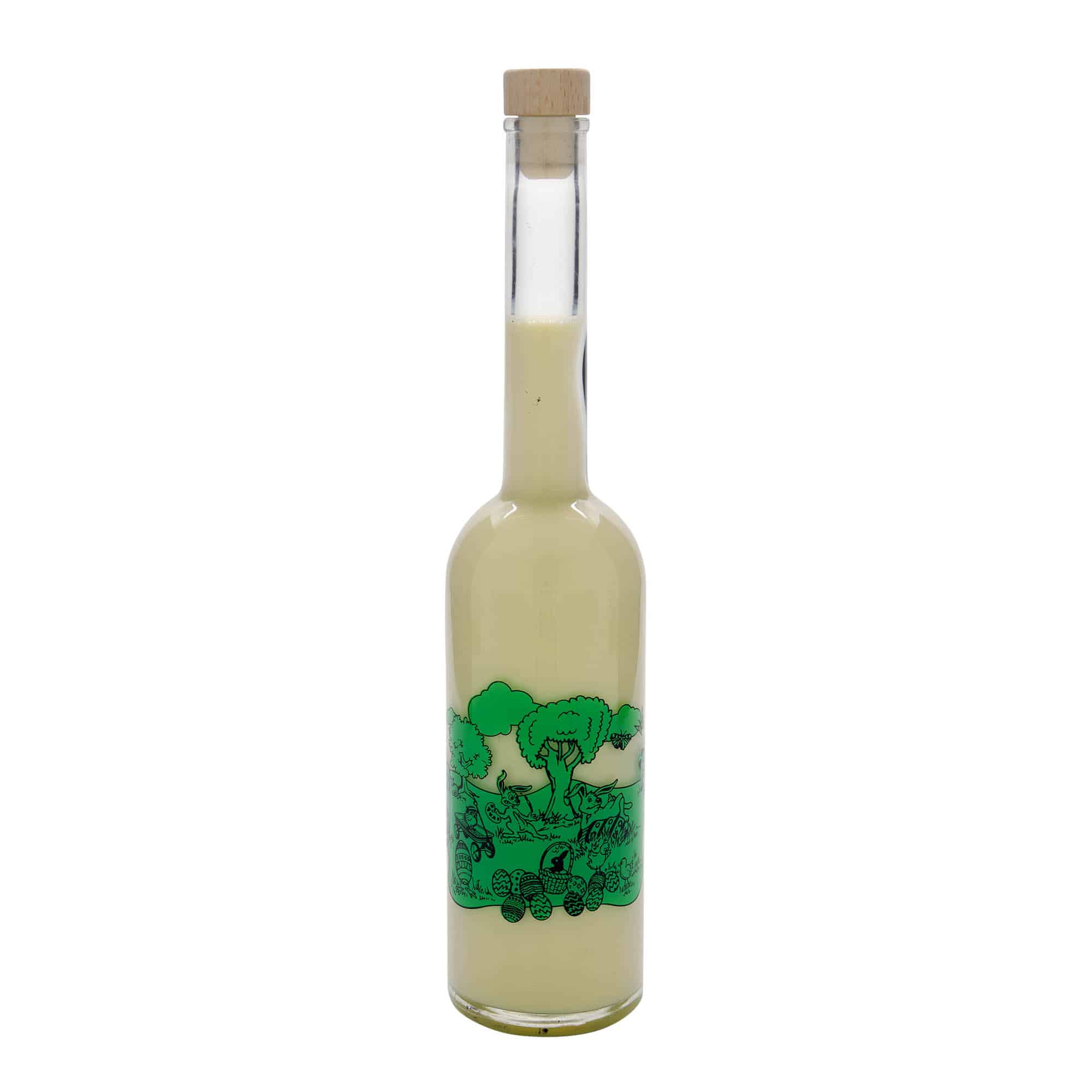 Bouteille en verre 500 ml 'Opera', motif : Joyeuses Pâques, ouverture : bouchon en liège Bouteille en verre 500 ml 'Opera', motif : Joyeuses Pâques, ouverture : bouchon en liège