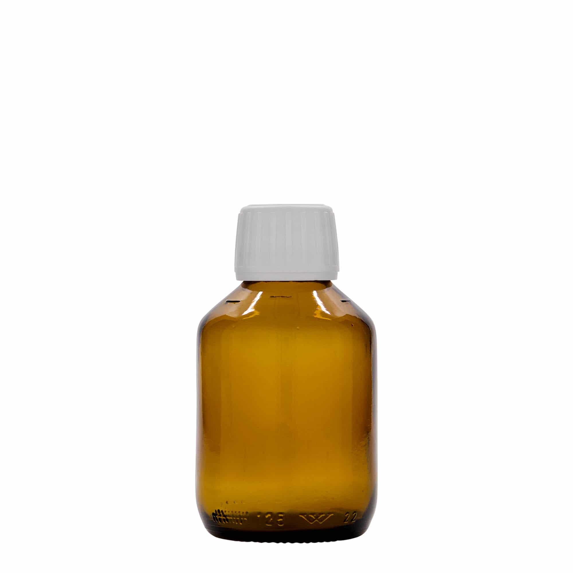 Flacon pharmaceutique 125 ml, marron, verre, col : PP 28