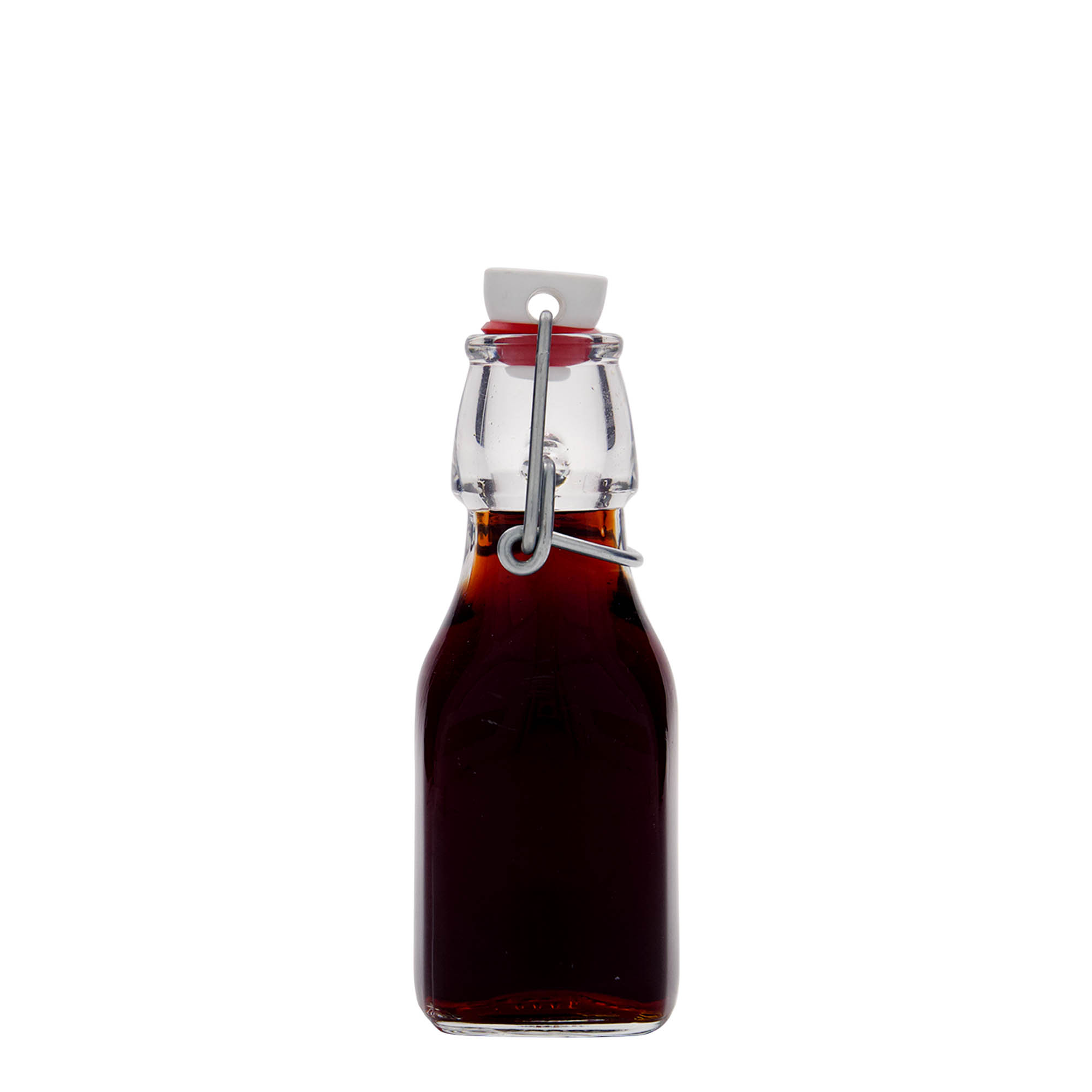 Flacon en verre 125 ml « Swing », carré, ouverture : bouchon à bascule Flacon en verre 125 ml « Swing », carré, ouverture : bouchon à bascule