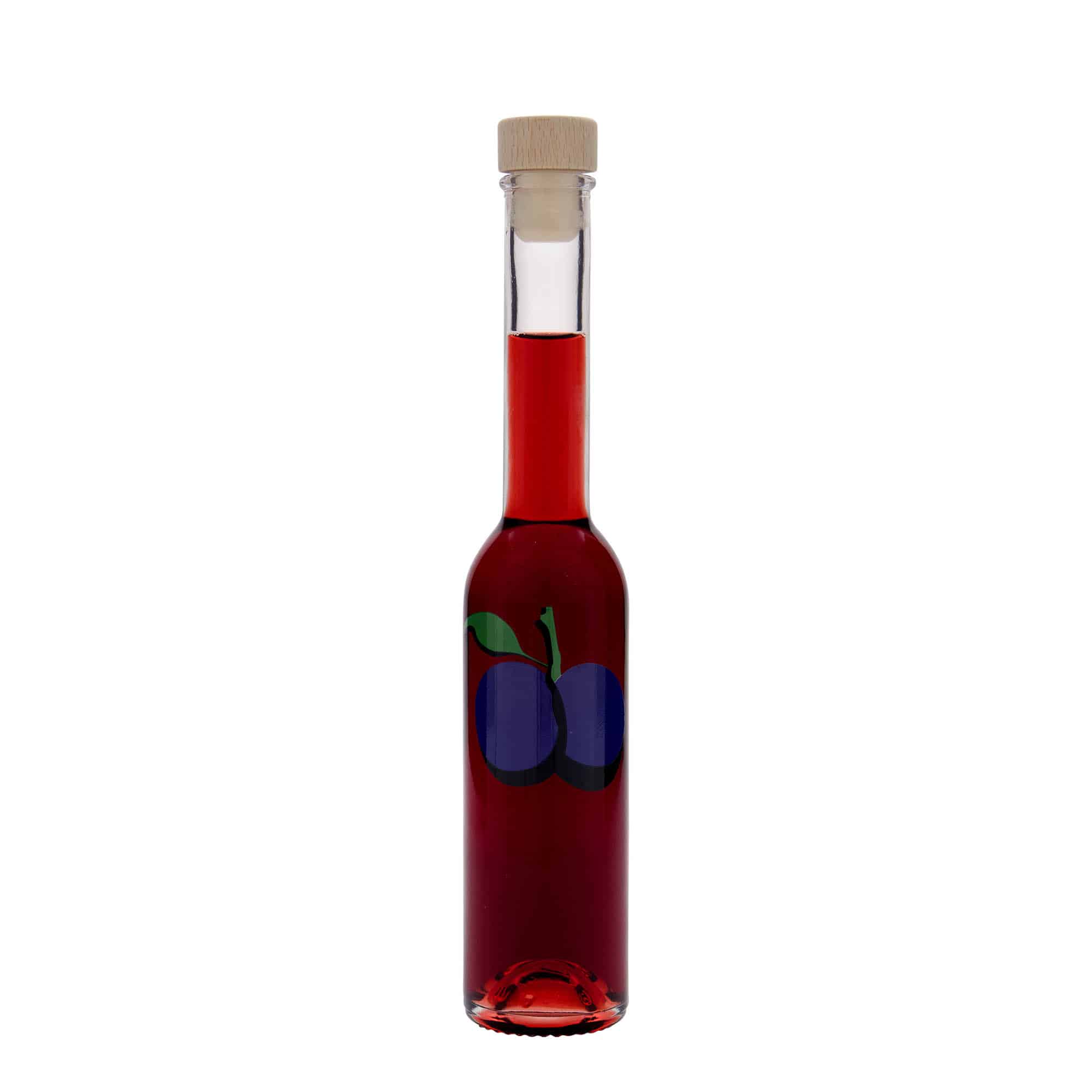 Bouteille en verre 200 ml 'Opera', motif : prune, col : liège
