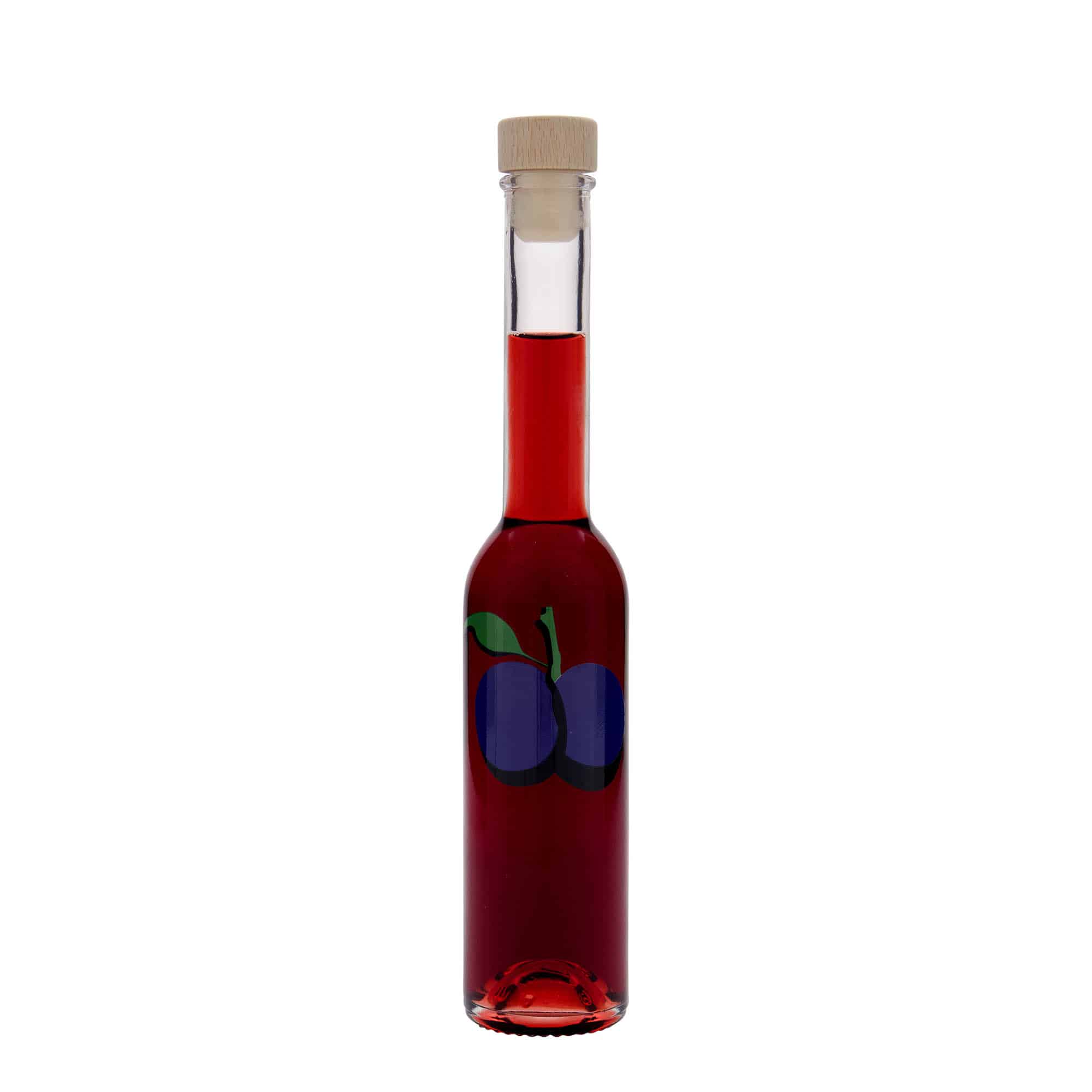 Flacon en verre 200 ml 'Opera', motif : prune, ouverture : bouchon en liège
