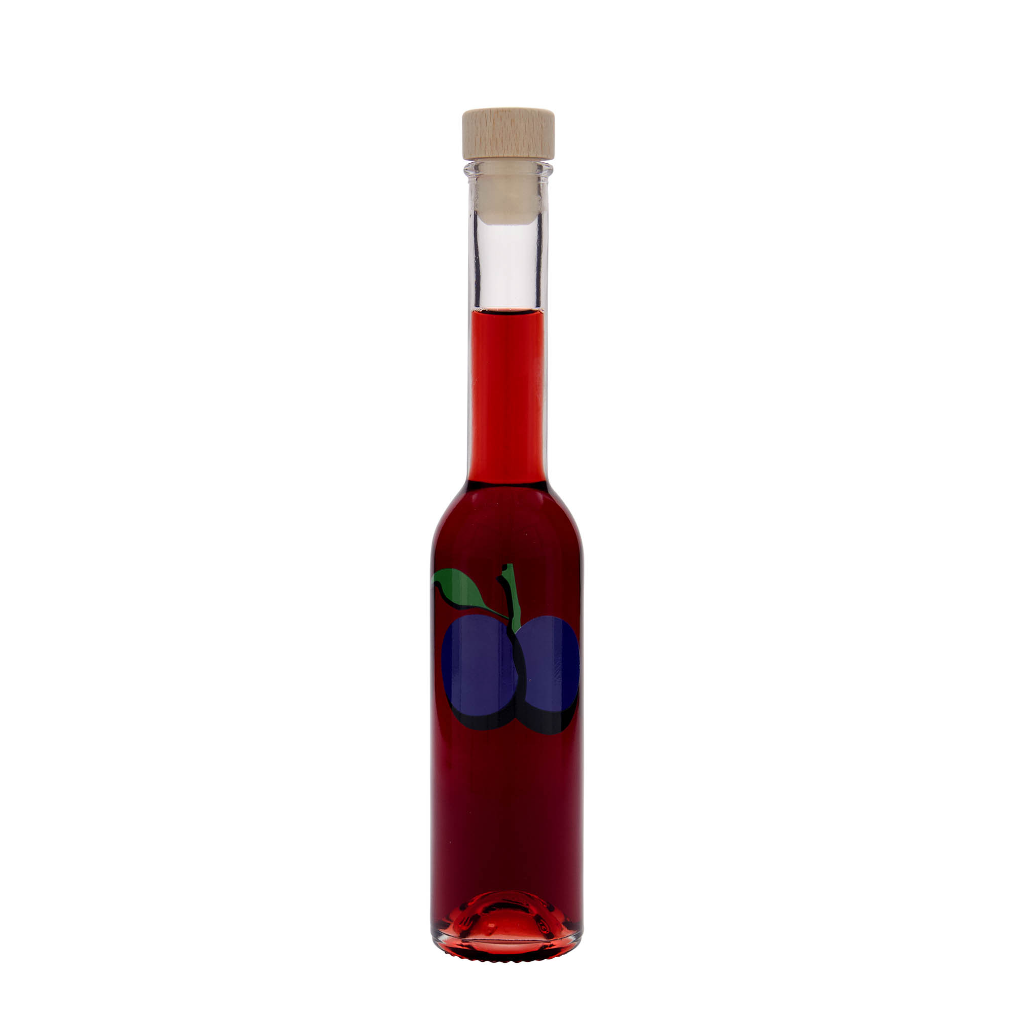 Flacon en verre 200 ml 'Opera', motif : prune, ouverture : bouchon en liège