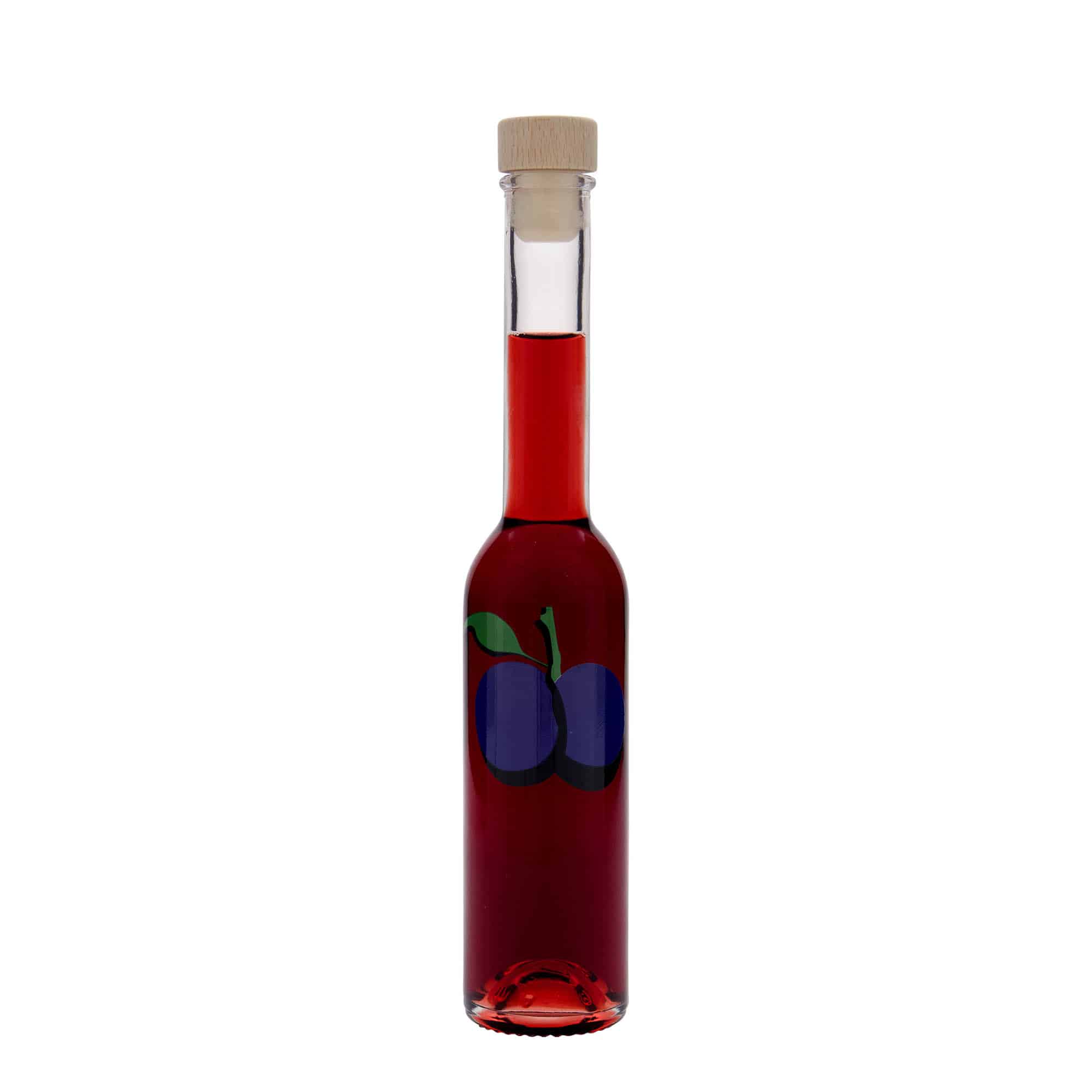 Flacon en verre 200 ml 'Opera', motif : prune, ouverture : bouchon en liège