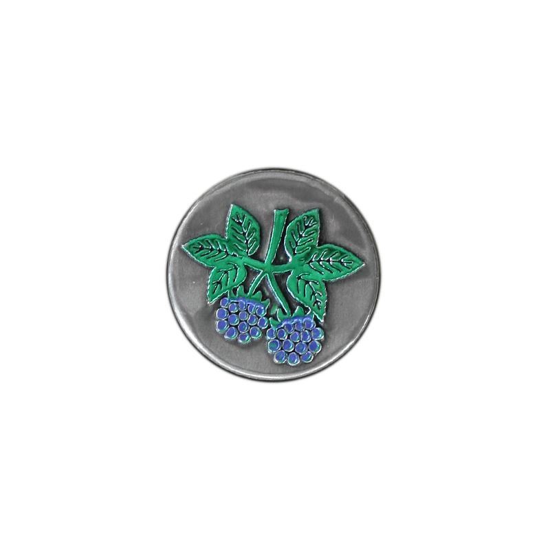 Étiquette en étain « Mûre », ronde, métal, argentée