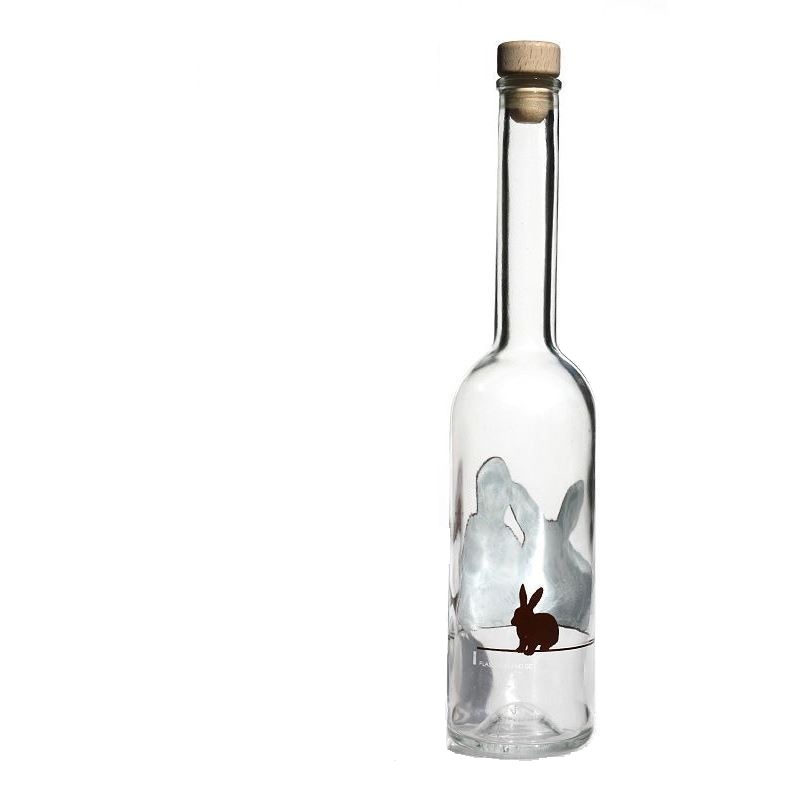 Bouteille en verre 500 ml « Opera », motif : lapin, ouverture : bouchon en liège