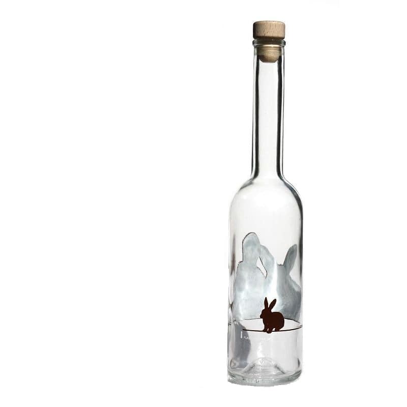 Bouteille en verre 500 ml « Opera », motif : lapin, ouverture : bouchon en liège