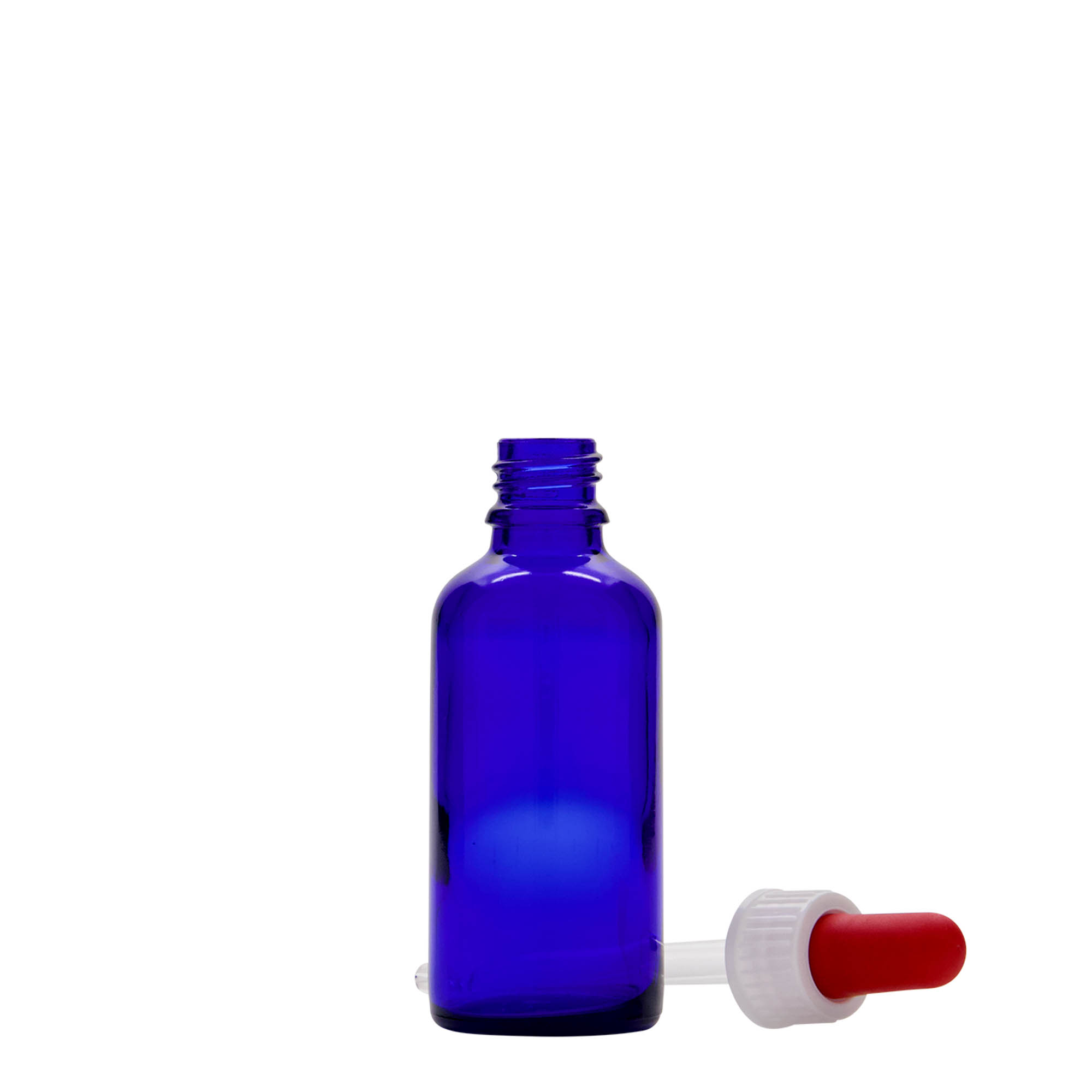 Flacon compte-gouttes 50 ml Médical, verre, bleu royal-rouge, embouchure : DIN 18 Flacon compte-gouttes 50 ml Médical, verre, bleu royal-rouge, embouchure : DIN 18