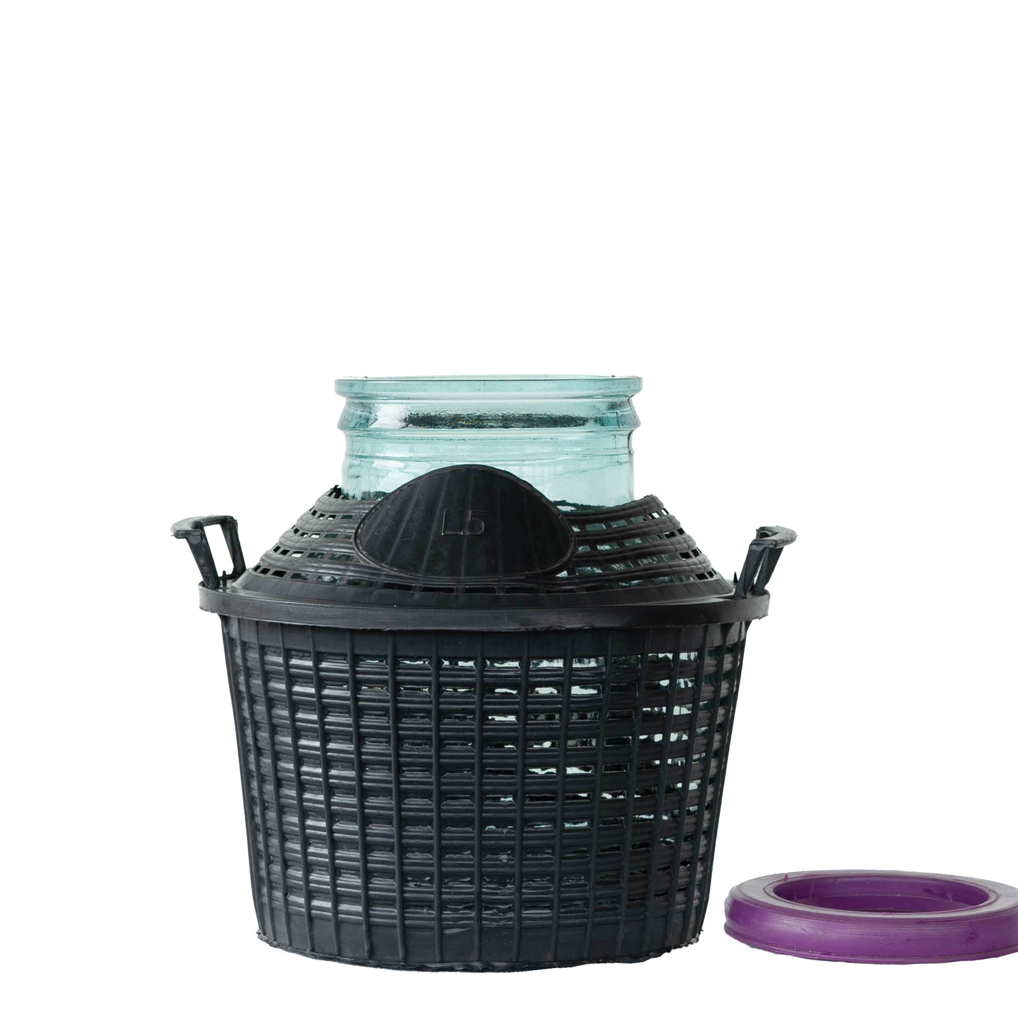 Bouteille ballon 5 l col large, verre, ouverture : couvercle à emboîtement