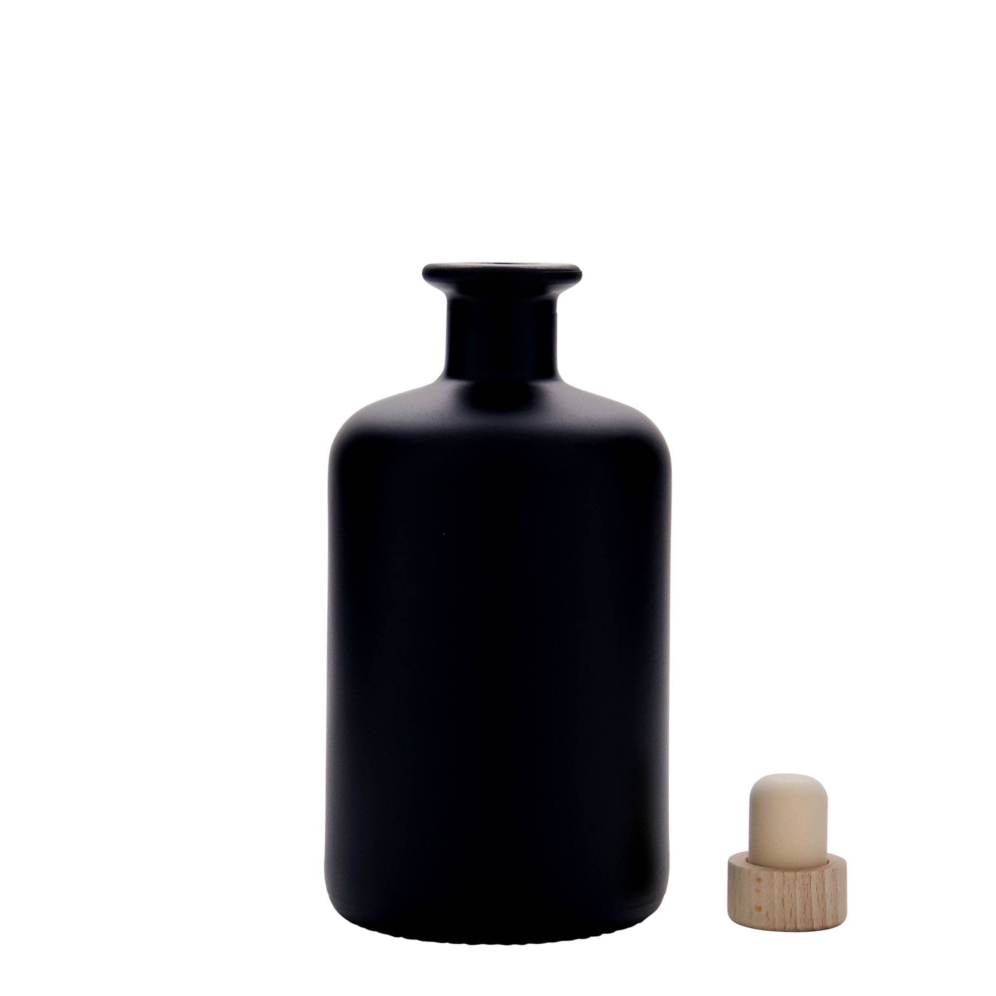 Bouteille en verre apothicaire 500 ml, noire, bouchage: bouchon