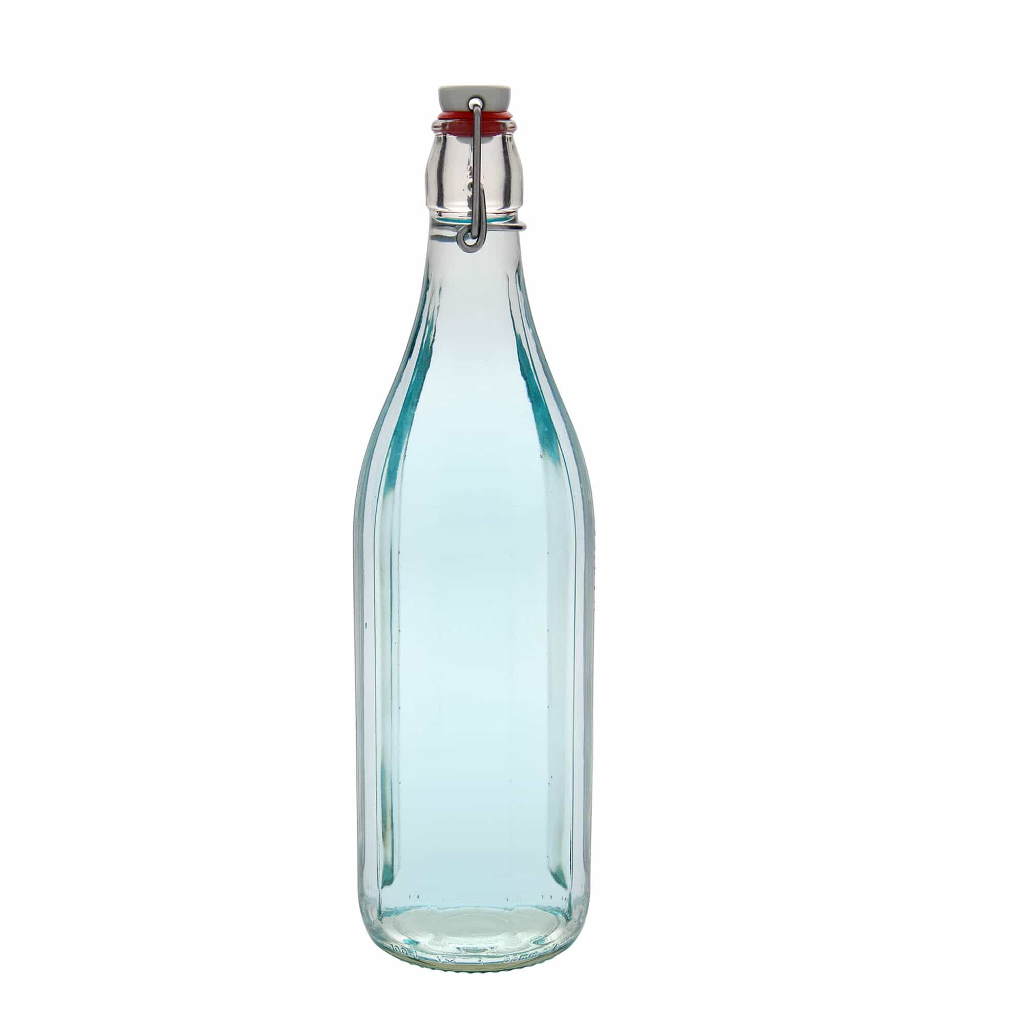 Bouteille en verre 1.000 ml « Bravo », à dix pans, ouverture : fermeture à bascule