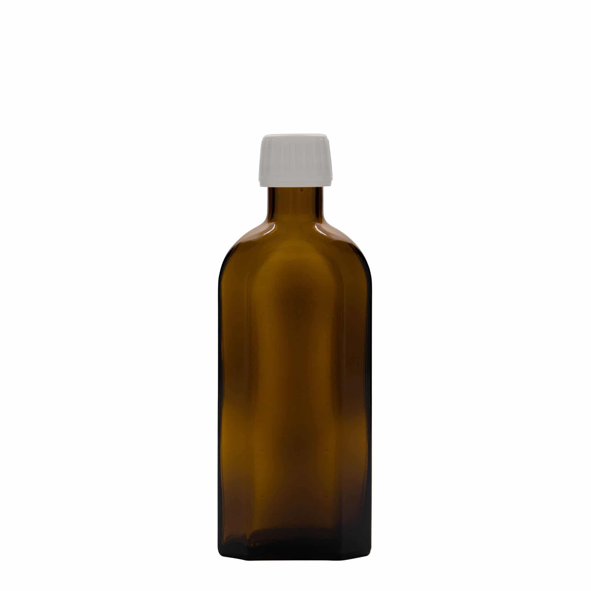 Flacon pharmaceutique Meplat 250 ml, ovale, verre, marron, col : PP 28